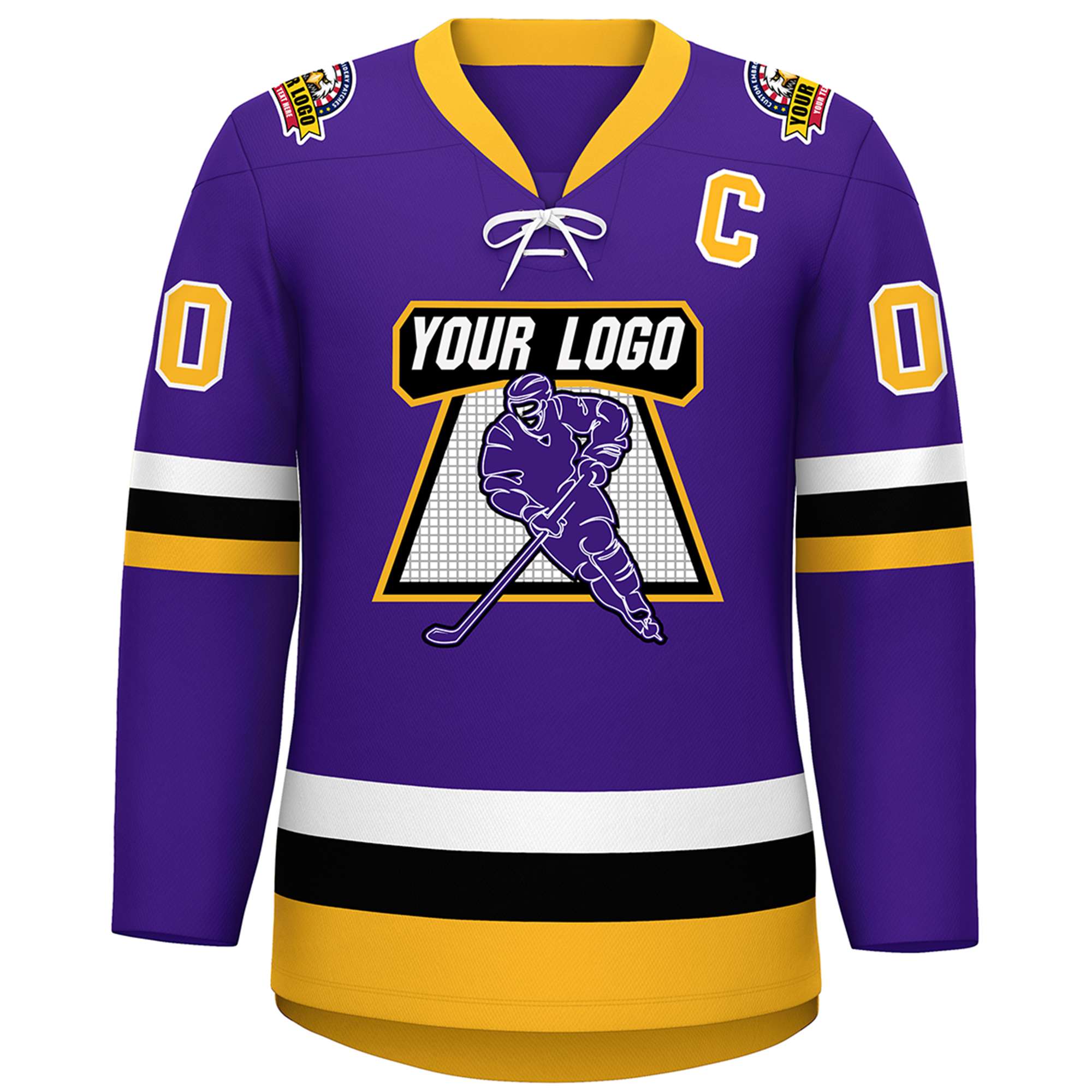 Custom Purple Gold-White Lace-Up Neck Hockey Jersey | KXKSHOP