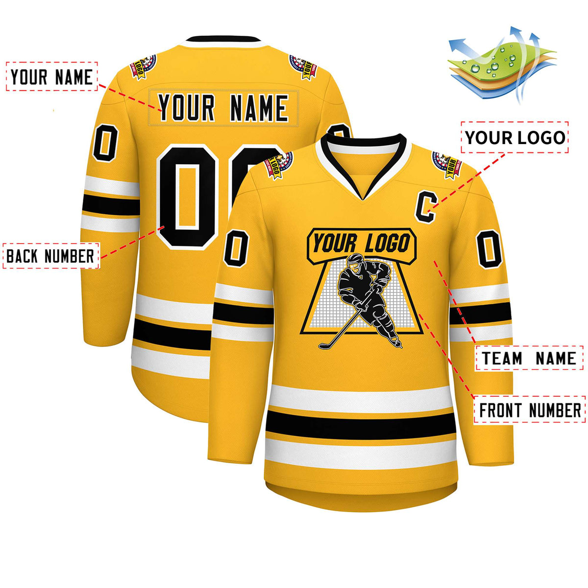 Custom Gold Black-White Classic Style Hockey Jersey | KXKSHOP