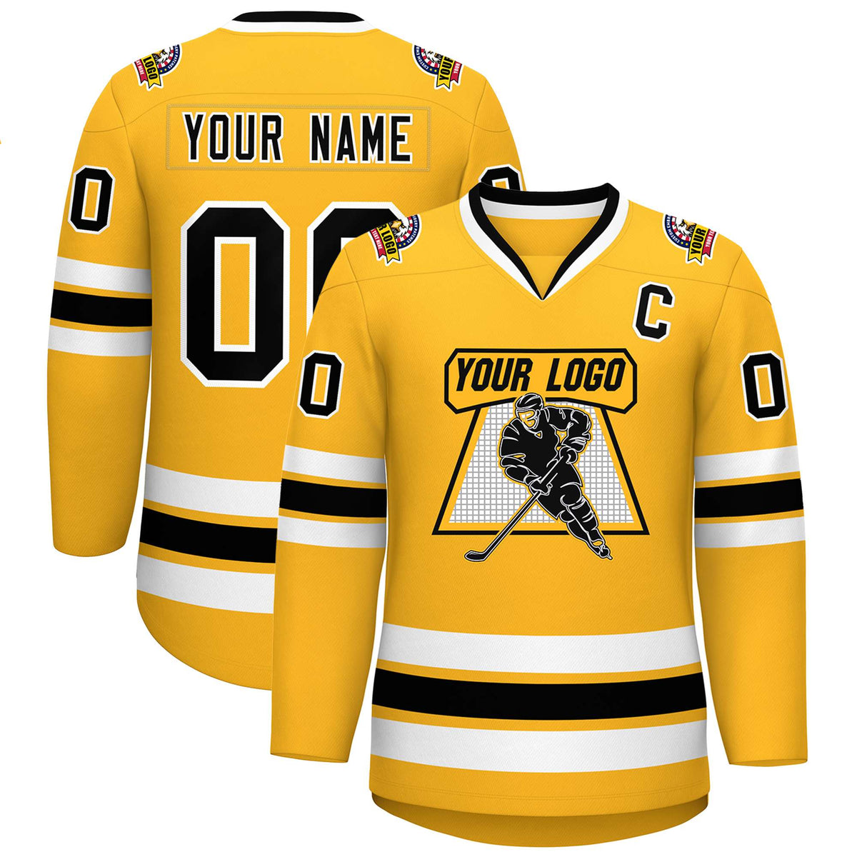 Custom Gold Black-White Classic Style Hockey Jersey | KXKSHOP