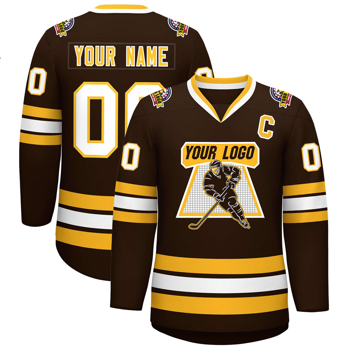 Custom Brown Gold-White Classic Style Hockey Jersey | KXKSHOP