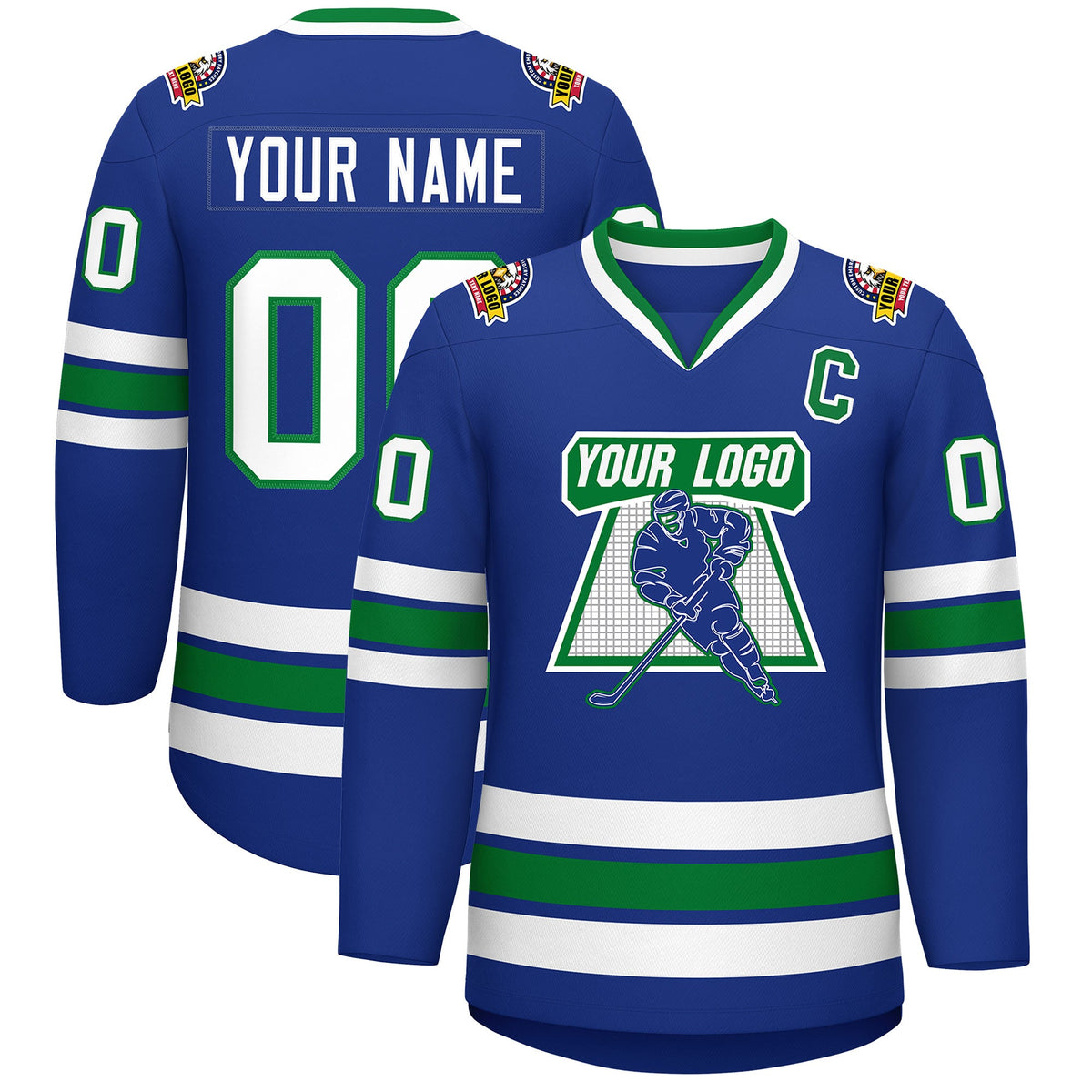 Custom Royal White Kelly Green- Classic Style Hockey Jersey | KXKSHOP
