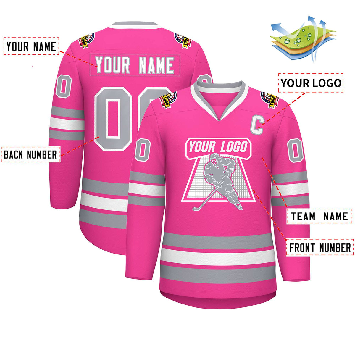 Custom Pink White Pink-Gray Classic Style Hockey Jersey | KXKSHOP