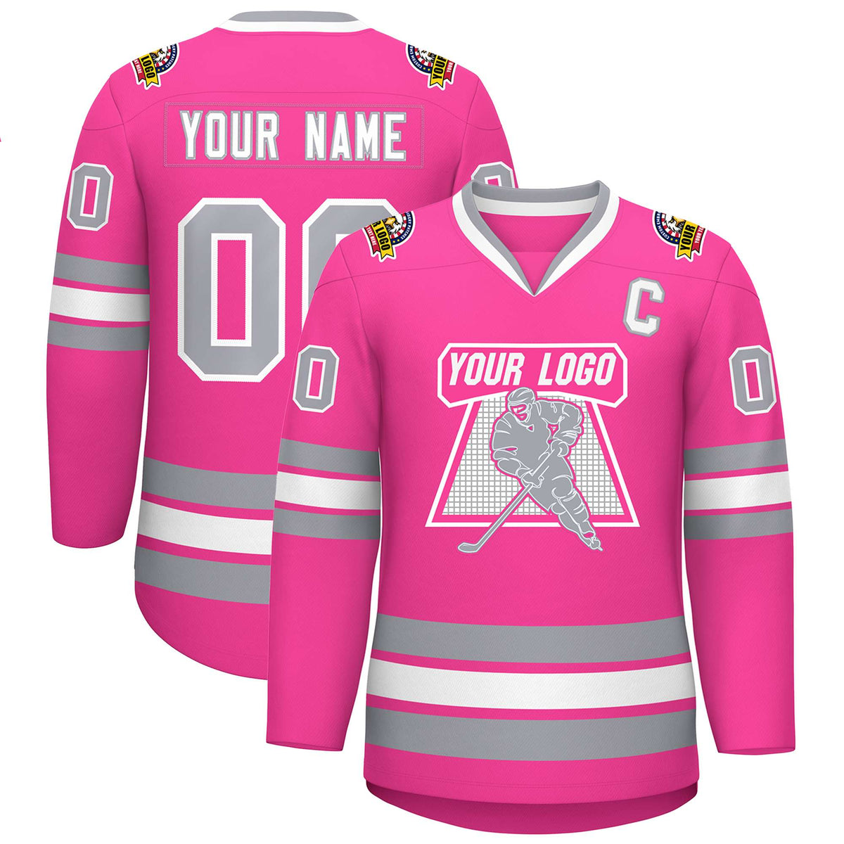 Custom Pink White Pink-Gray Classic Style Hockey Jersey | KXKSHOP