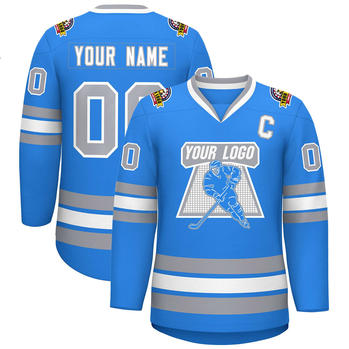 Custom Powder Blue White Powder Blue-Gray Classic Style Hockey Jersey | KXKSHOP