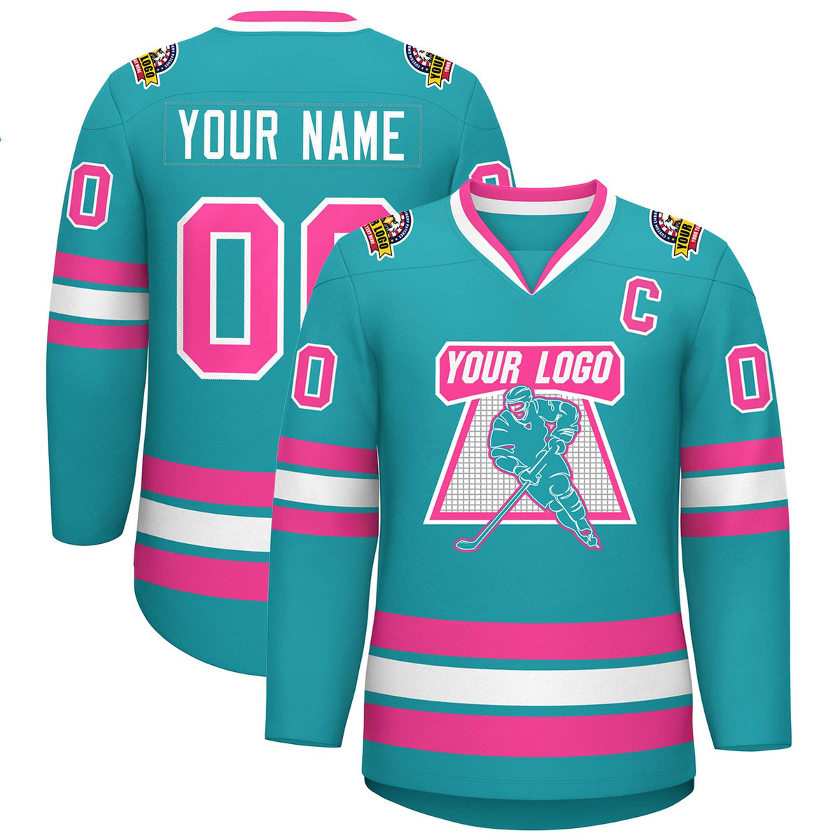 Custom Aqua Pink-White Classic Style Hockey Jersey | KXKSHOP