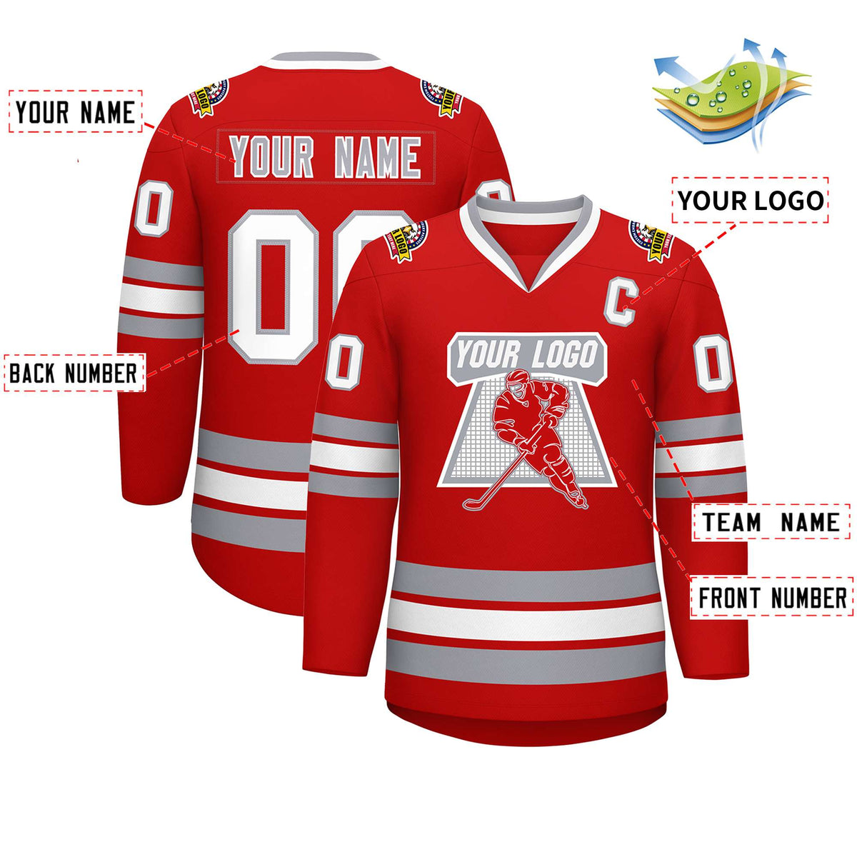 Custom Red White Red-Gray Classic Style Hockey Jersey | KXKSHOP
