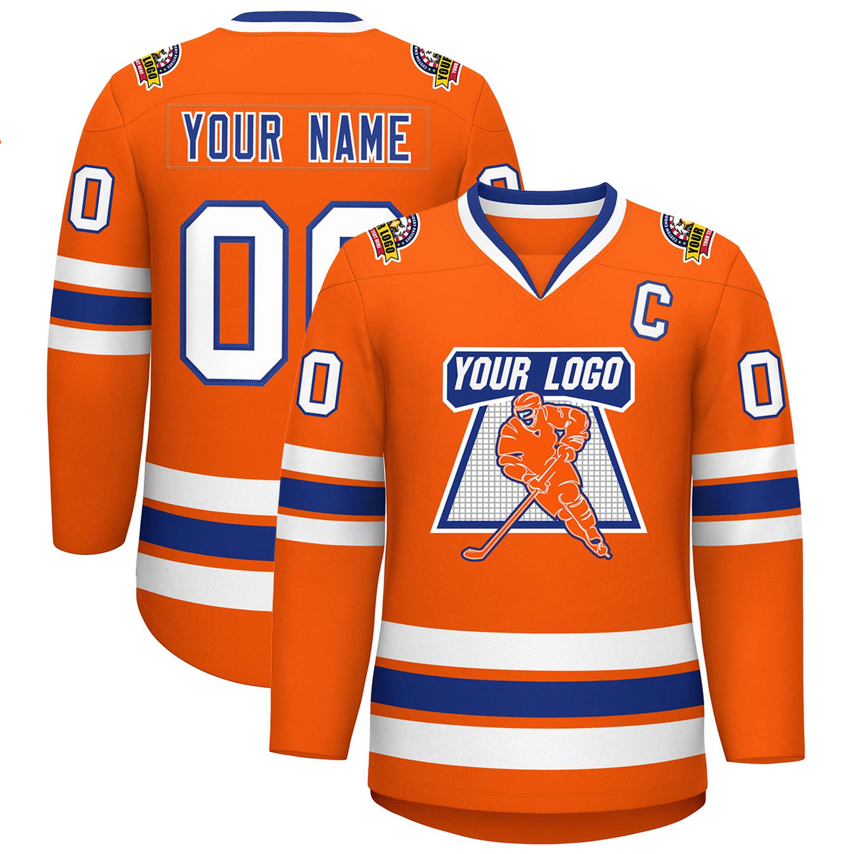 Custom Orange Royal-White Classic Style Hockey Jersey | KXKSHOP