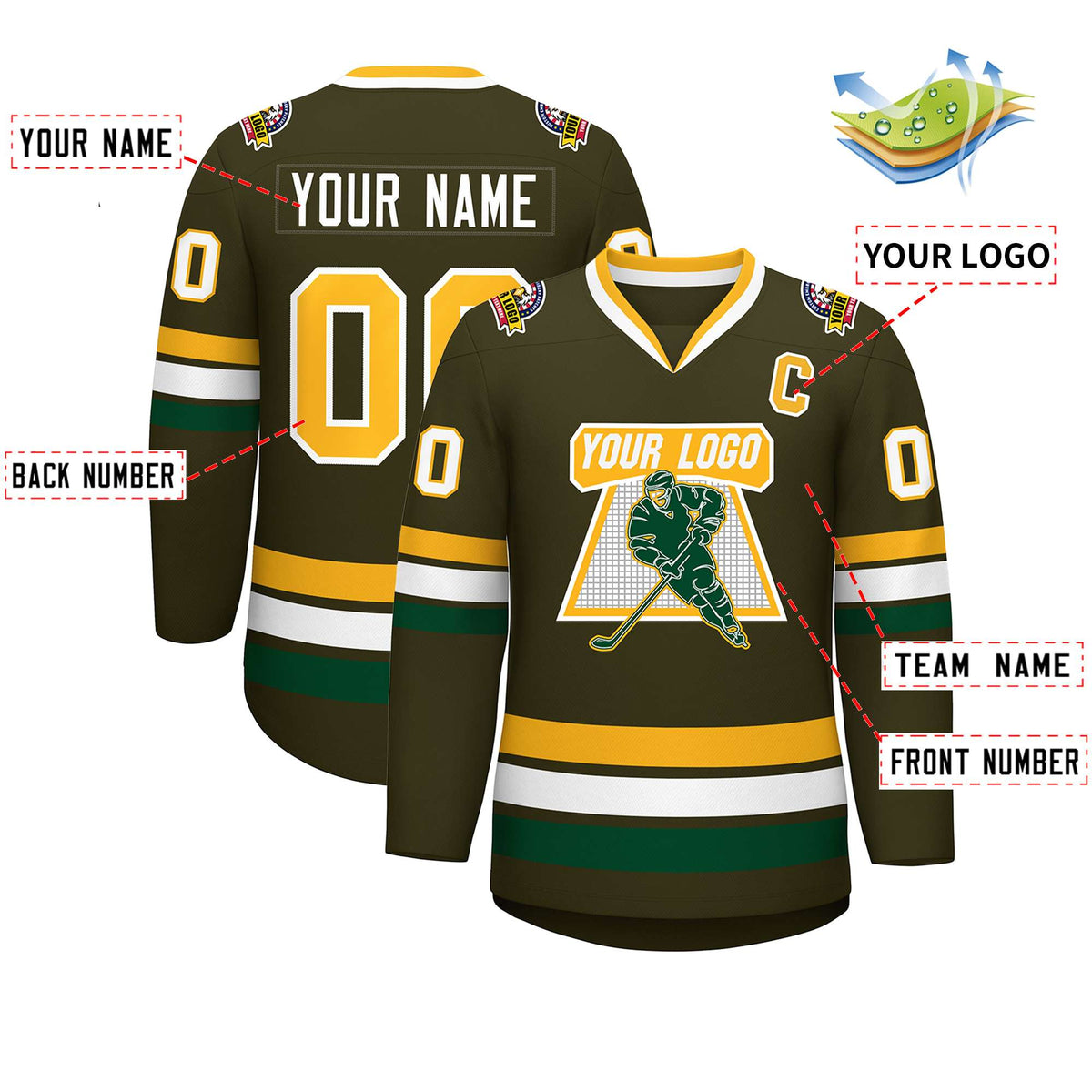 Custom Olive Gold-White Classic Style Hockey Jersey | KXKSHOP
