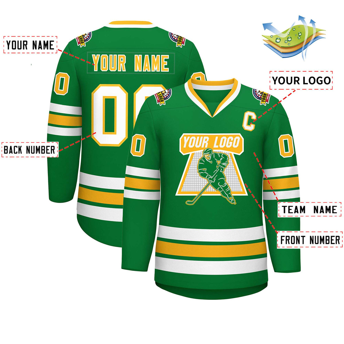 Custom Kelly Green Gold-White Classic Style Hockey Jersey | KXKSHOP
