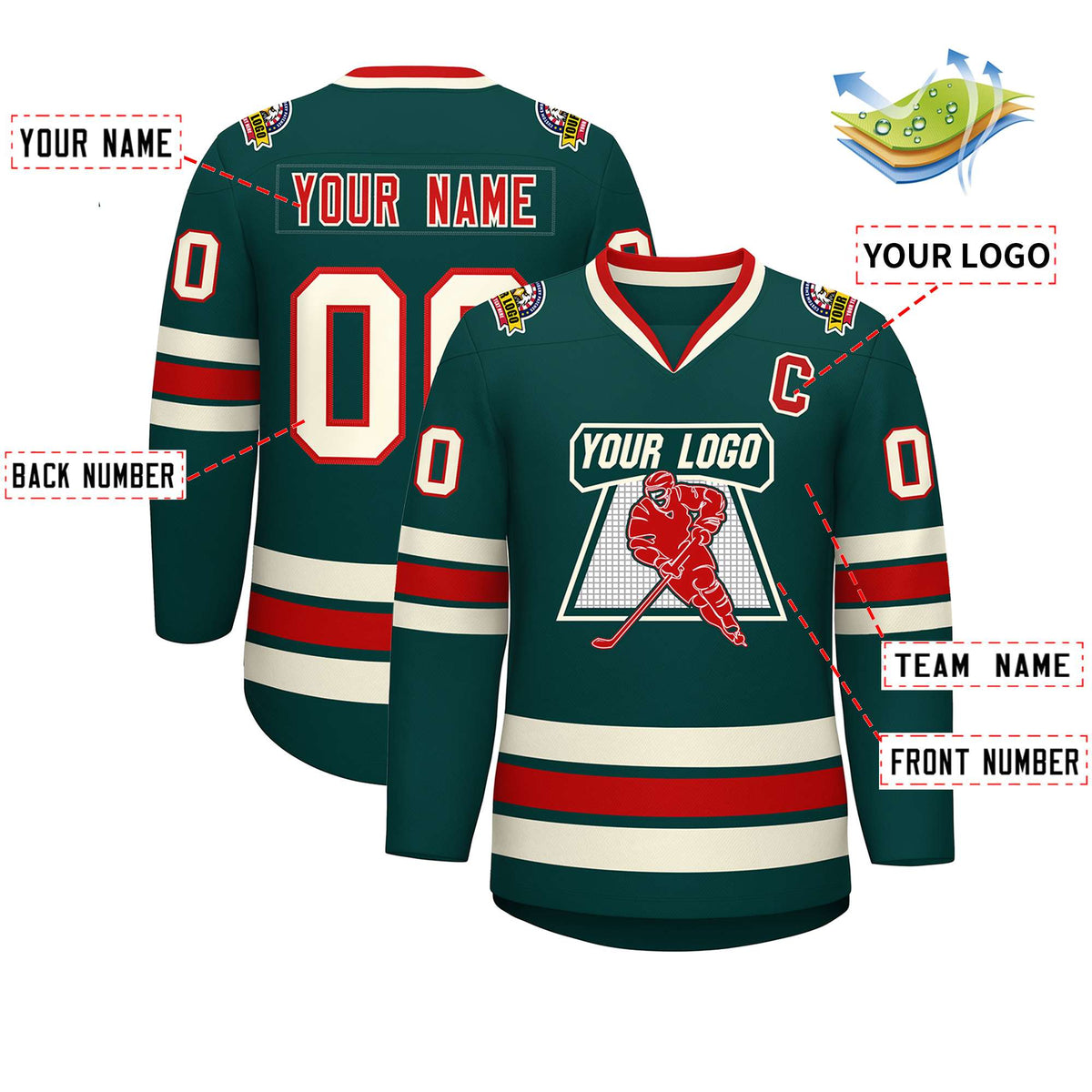 Custom Midnight Green Red-Khaki Classic Style Hockey Jersey | KXKSHOP