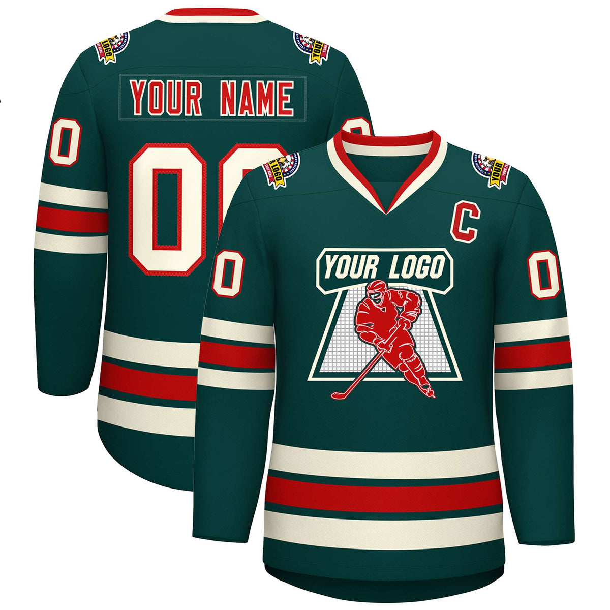 Custom Midnight Green Red-Khaki Classic Style Hockey Jersey | KXKSHOP
