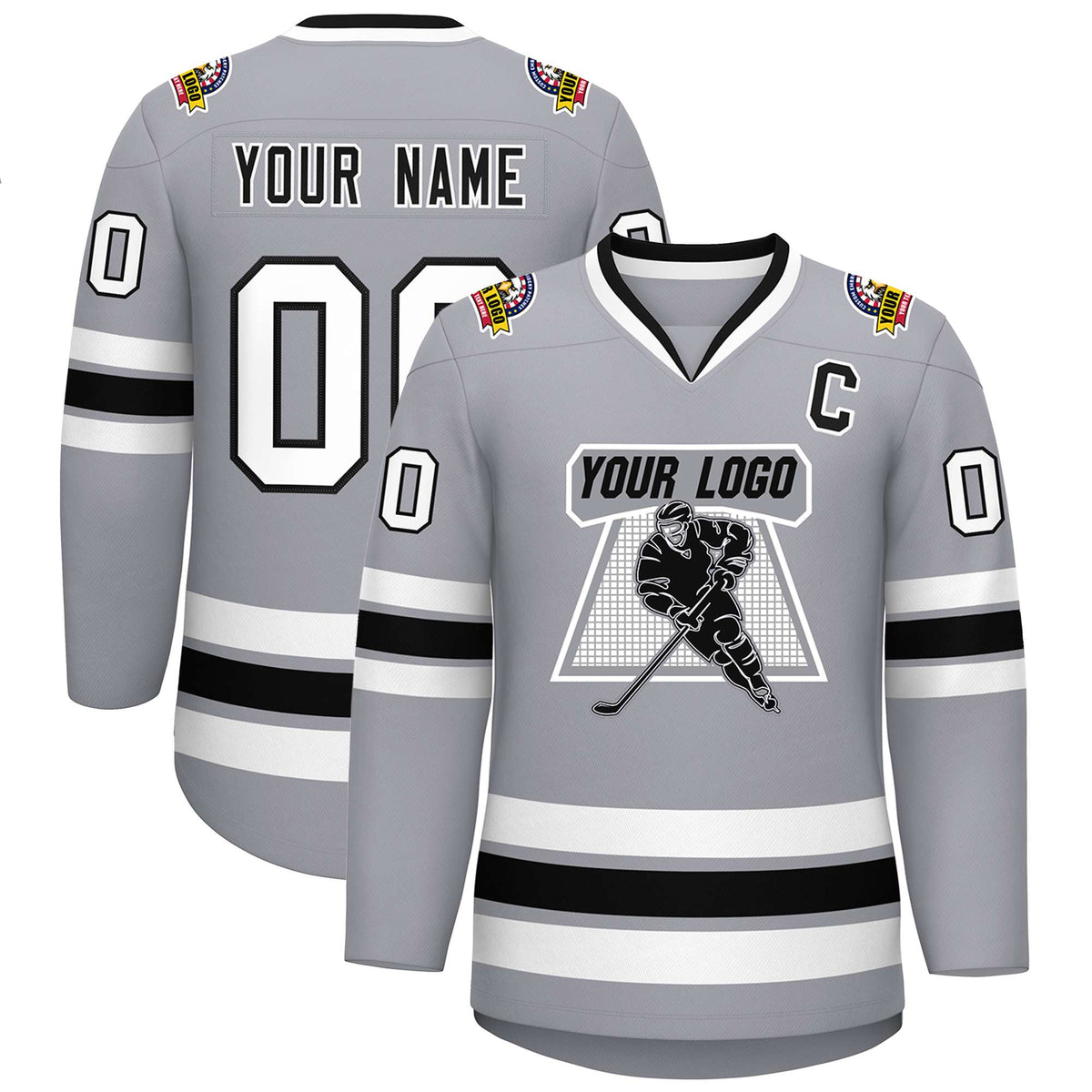 Custom Gray Black White-Black Classic Style Hockey Jersey | KXKSHOP