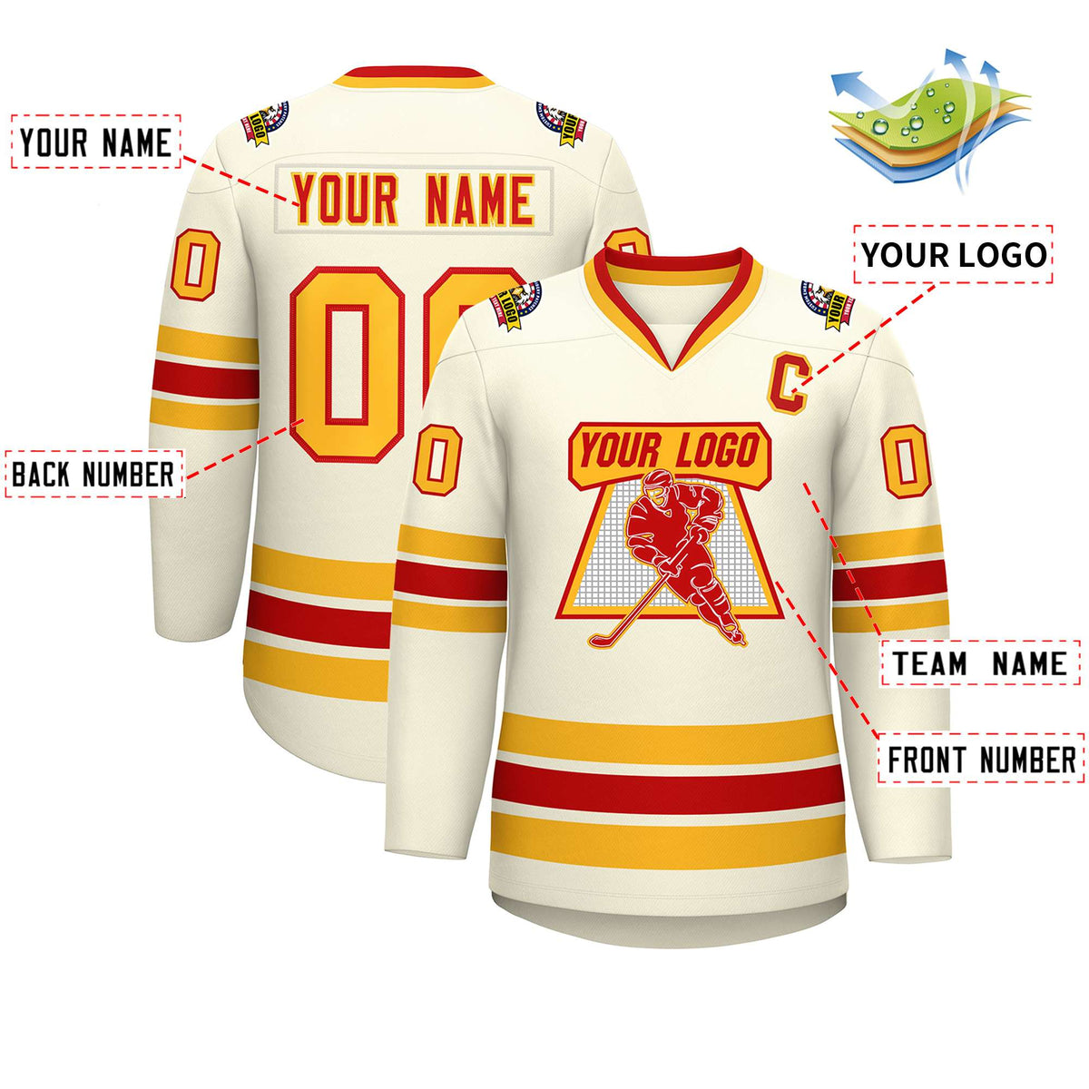Custom Khaki Red-Gold Classic Style Hockey Jersey | KXKSHOP
