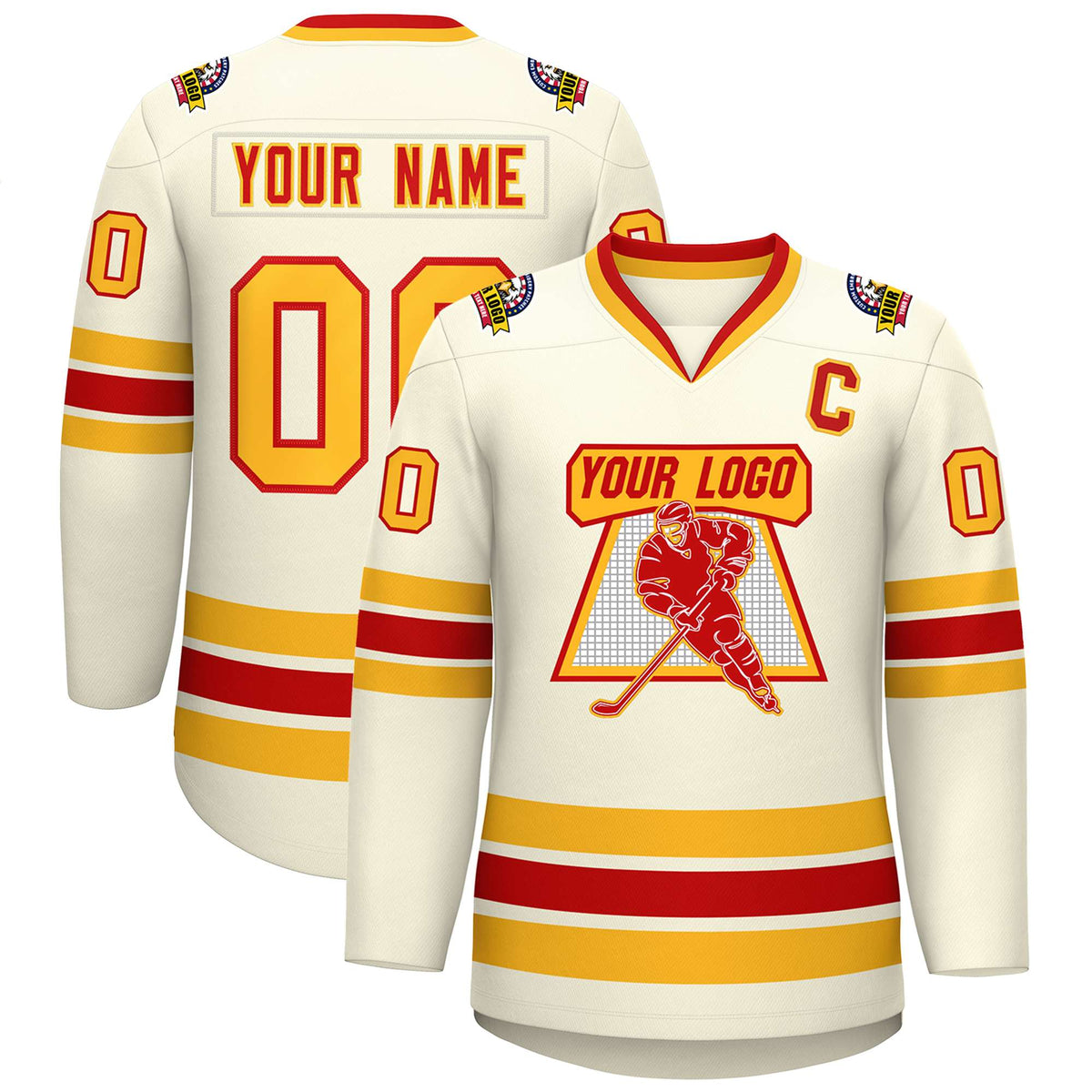 Custom Khaki Red-Gold Classic Style Hockey Jersey | KXKSHOP
