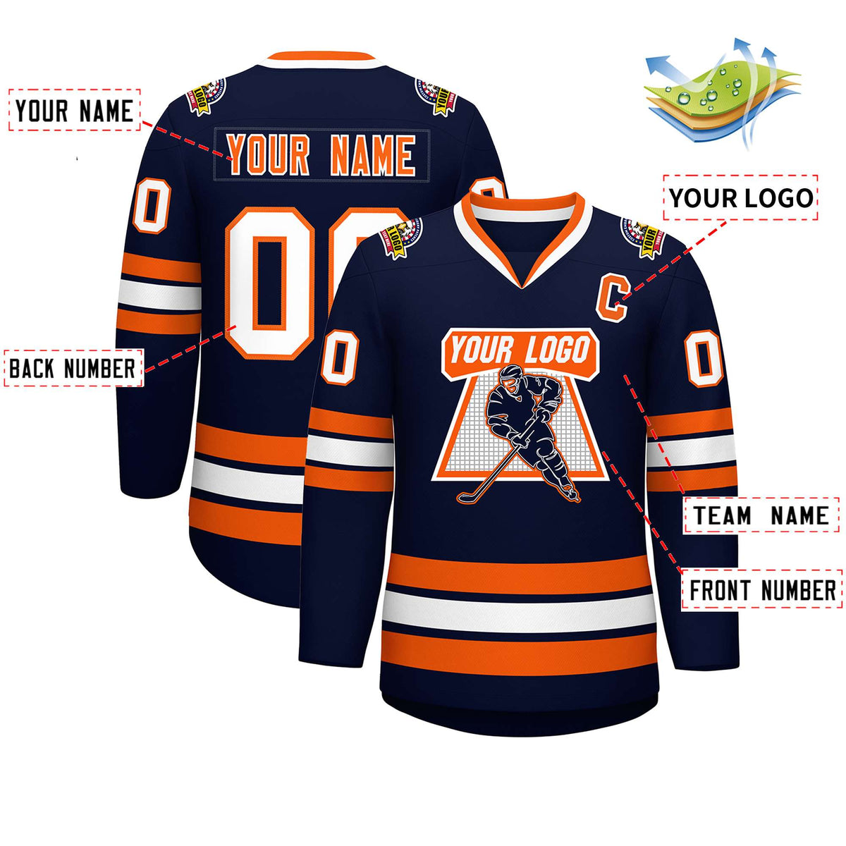 Custom Navy Orange-White Classic Style Hockey Jersey | KXKSHOP