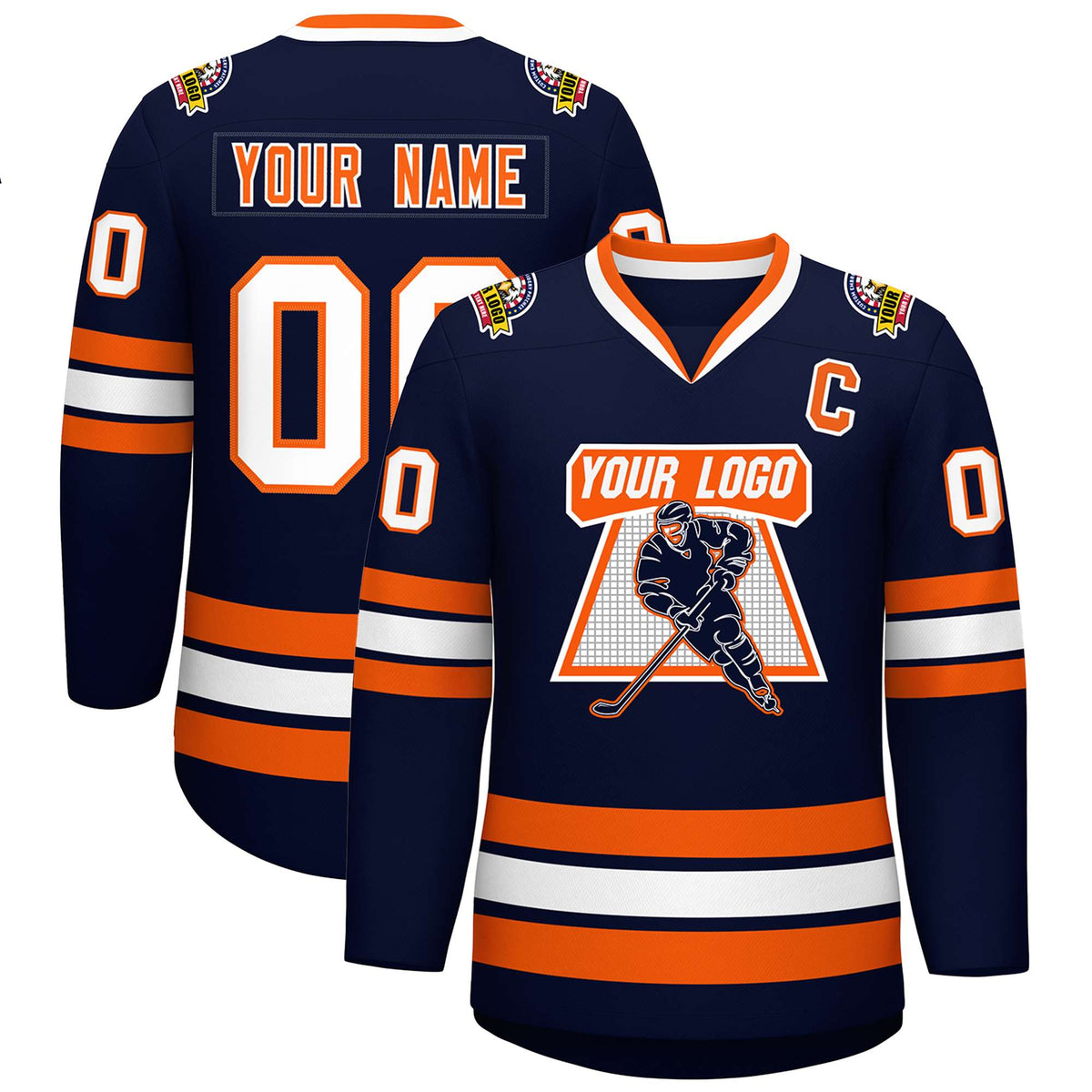 Custom Navy Orange-White Classic Style Hockey Jersey | KXKSHOP