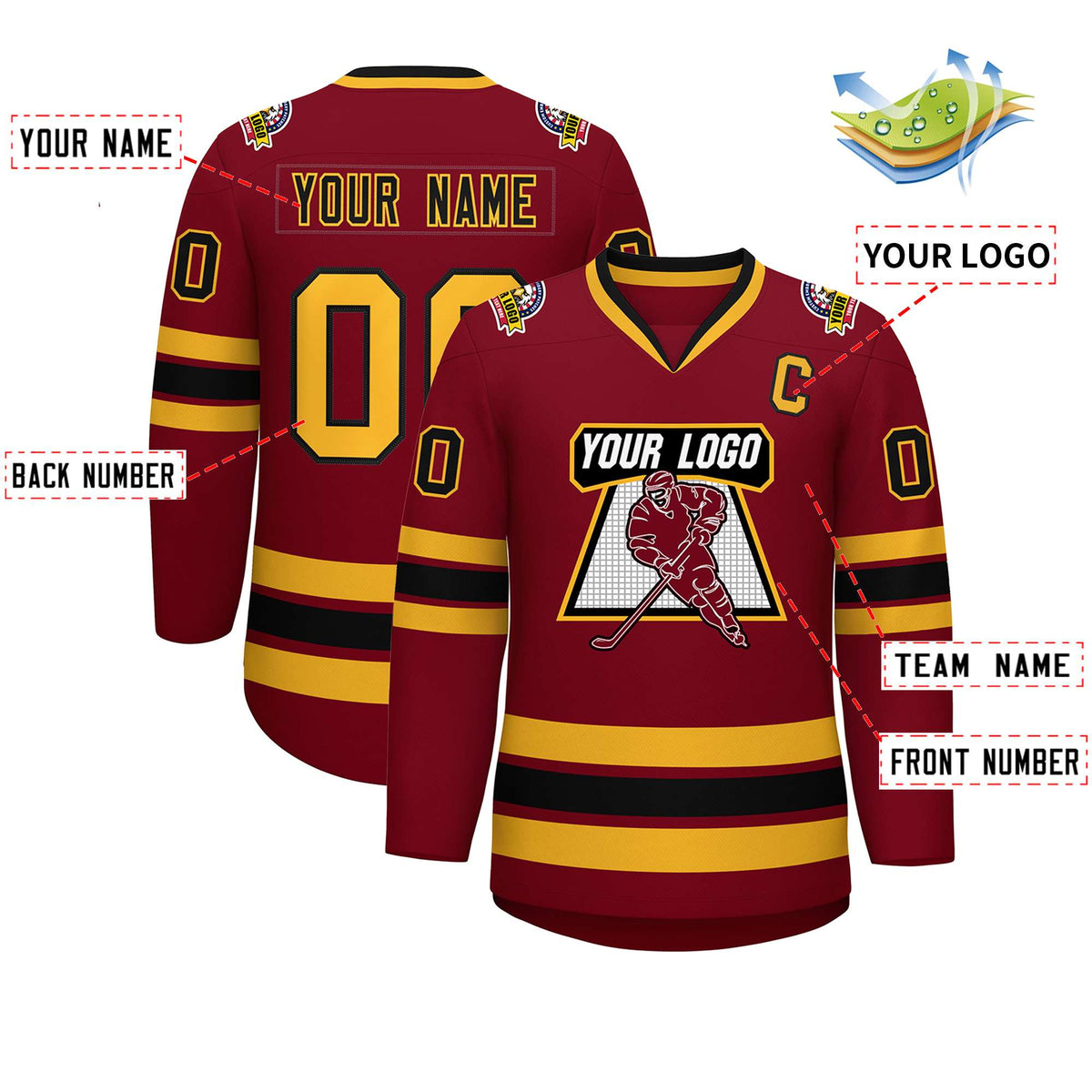 Custom Crimson Black-Gold Classic Style Hockey Jersey | KXKSHOP