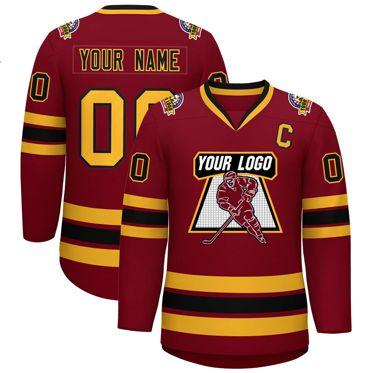 Custom Crimson Black-Gold Classic Style Hockey Jersey | KXKSHOP