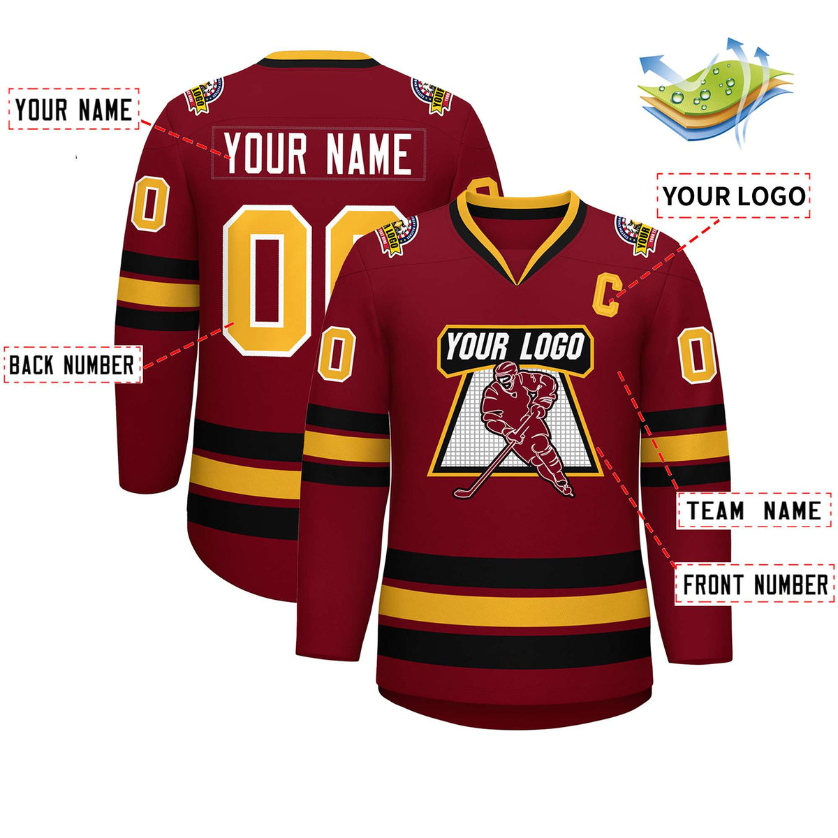 Custom Crimson Gold Crimson-White Classic Style Hockey Jersey | KXKSHOP