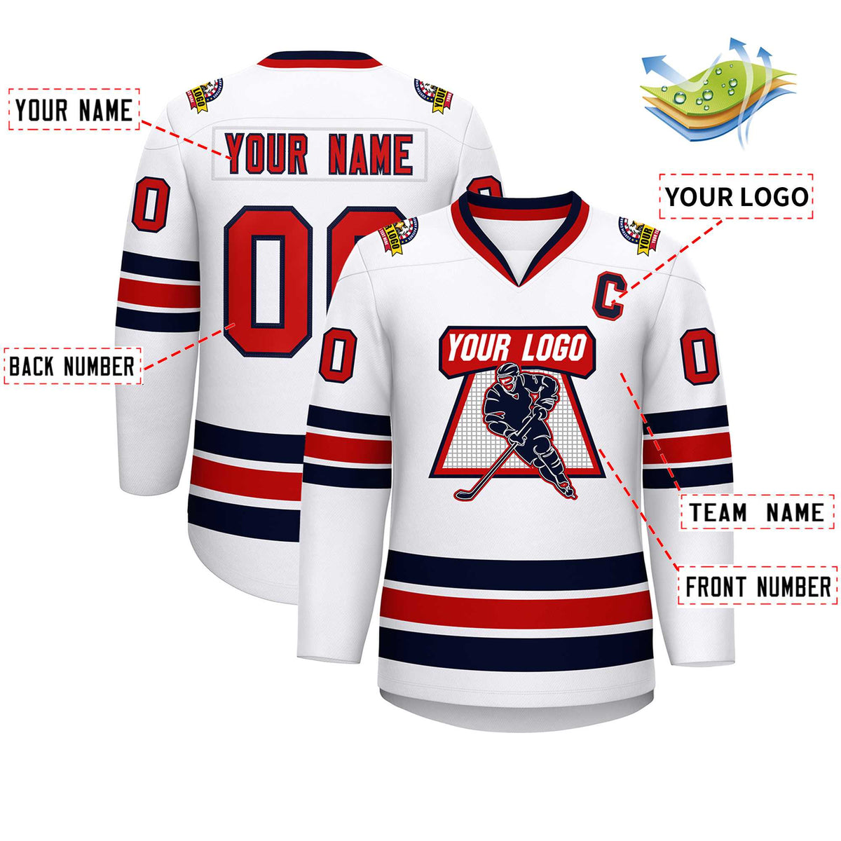 Custom White Red-Navy Classic Style Hockey Jersey | KXKSHOP