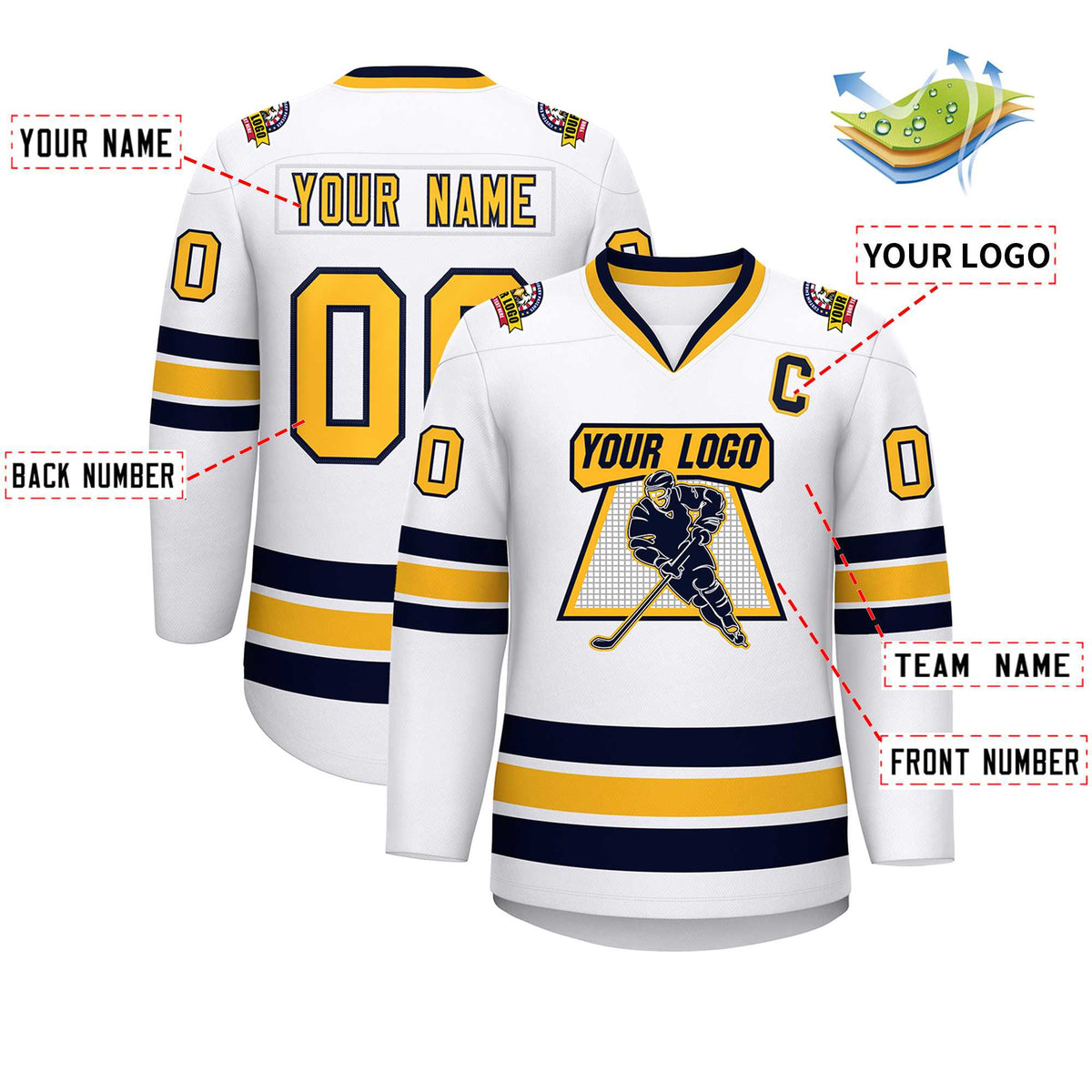 Custom White Gold-Navy Classic Style Hockey Jersey | KXKSHOP