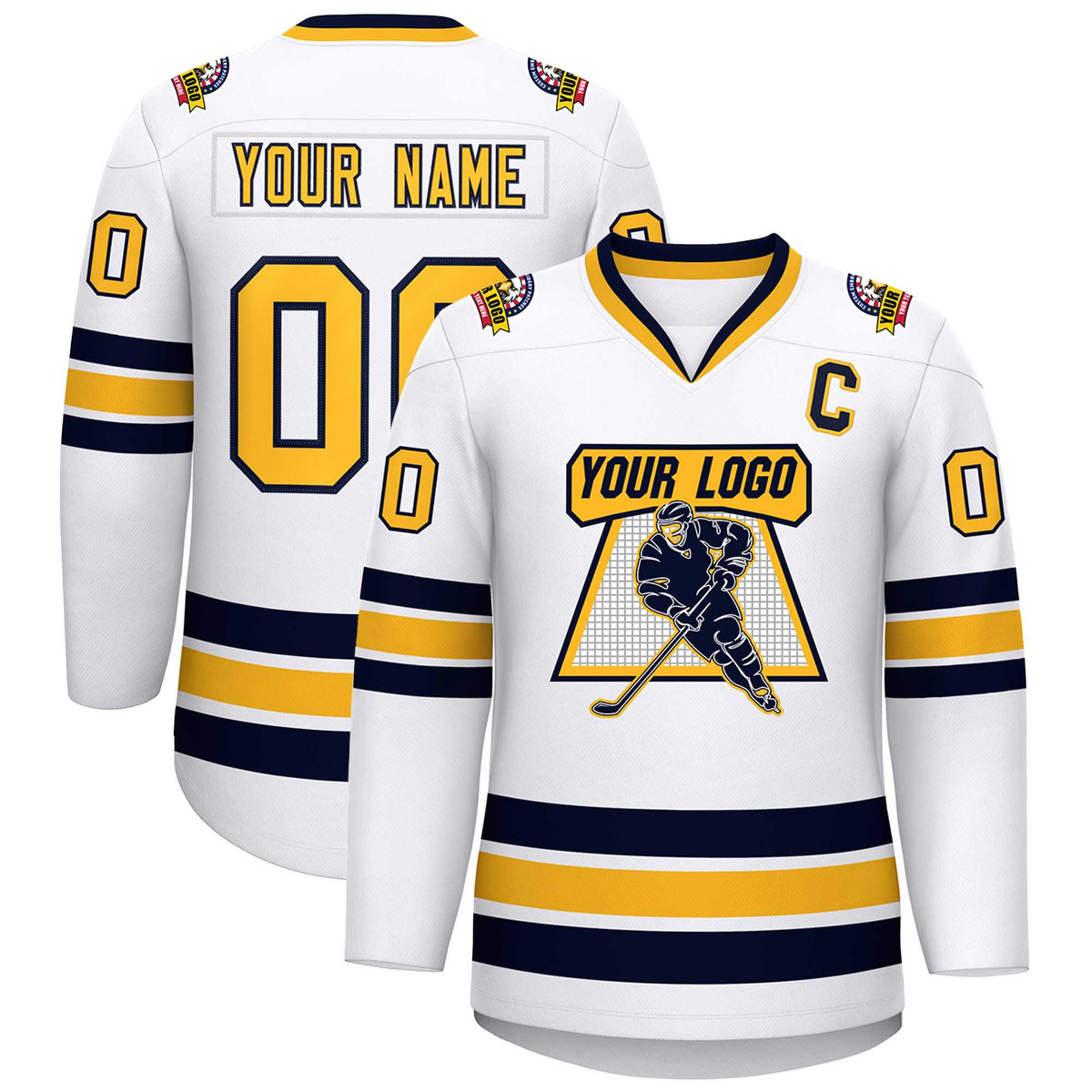 Custom White Gold-Navy Classic Style Hockey Jersey | KXKSHOP
