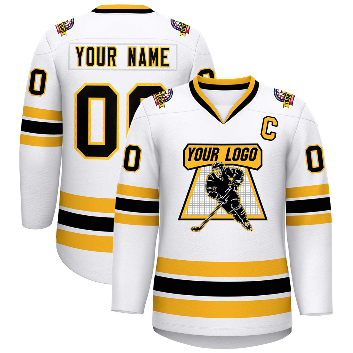 Custom White Black-Gold Classic Style Hockey Jersey | KXKSHOP