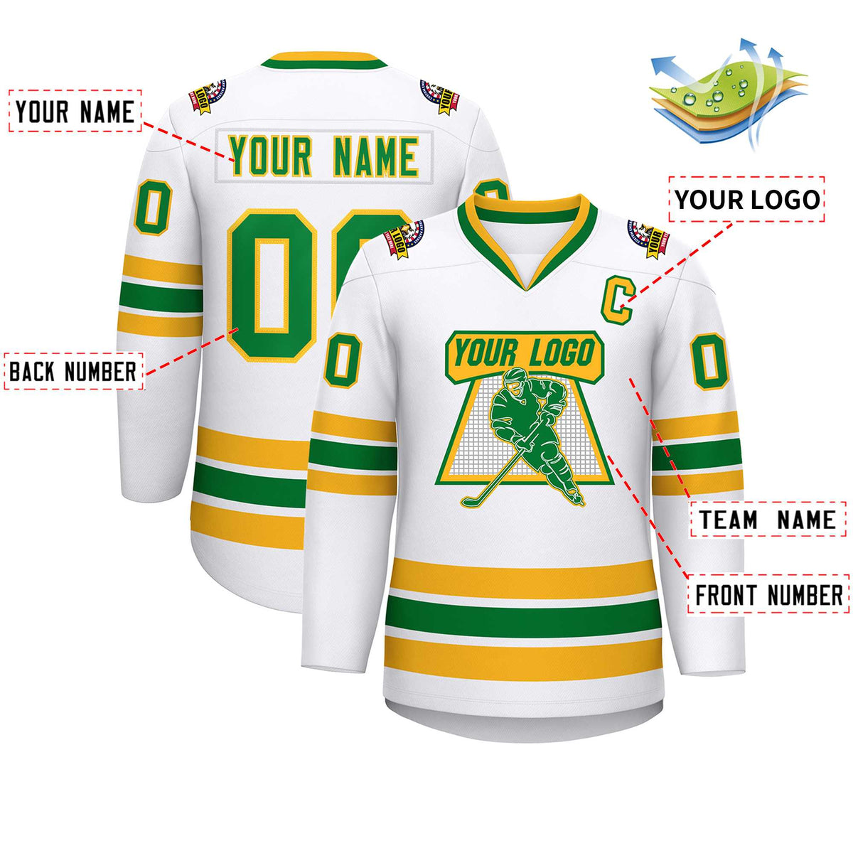 Custom White Kelly Green-Gold Classic Style Hockey Jersey | KXKSHOP