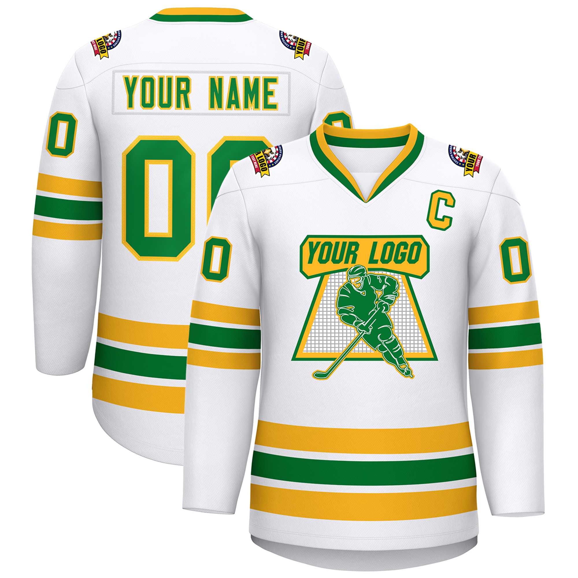 Custom White Kelly Green-Gold Classic Style Hockey Jersey | KXKSHOP