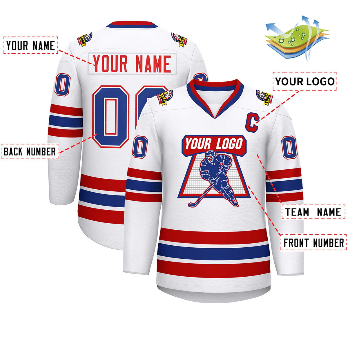 Custom White Royal White-Red Classic Style Hockey Jersey | KXKSHOP