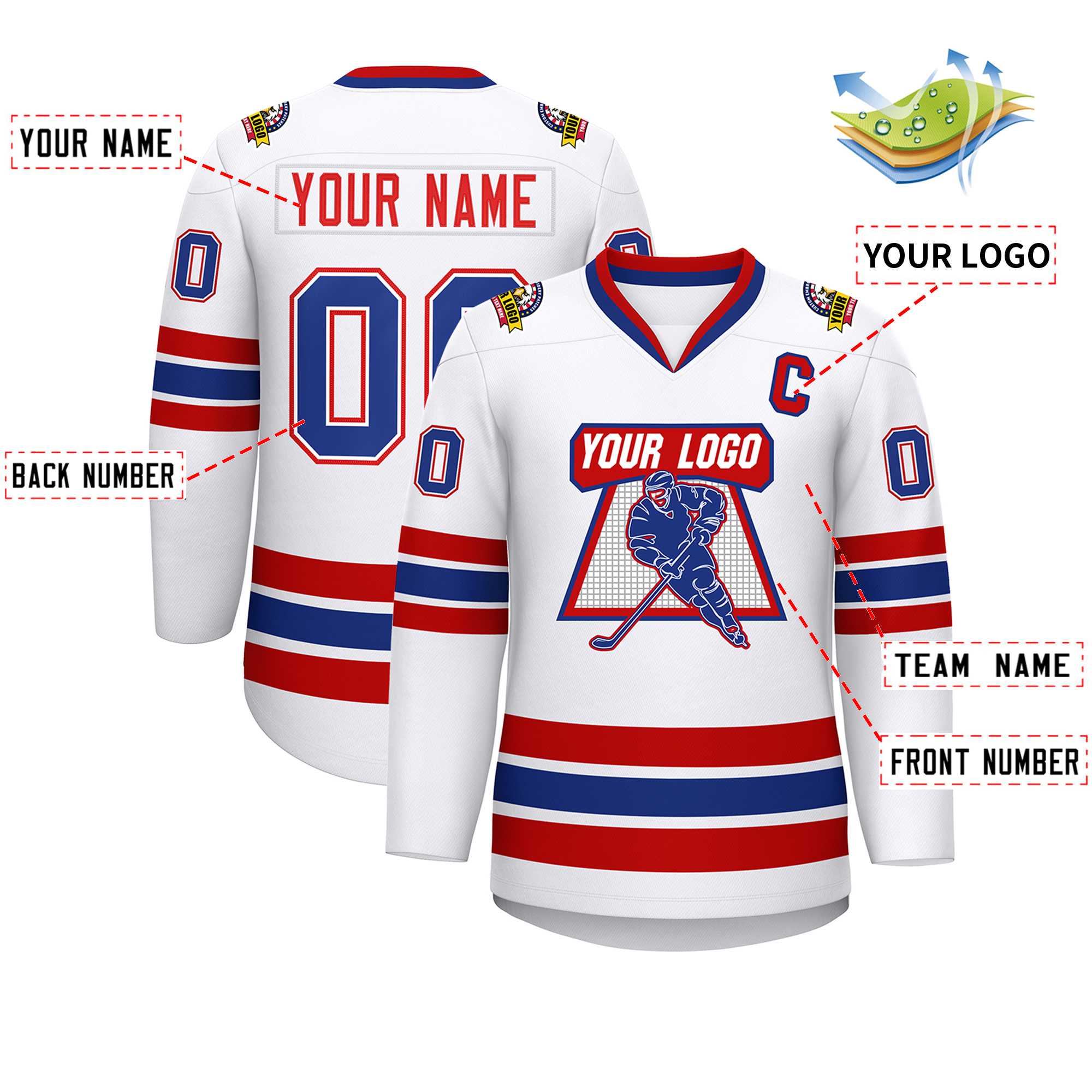 Custom White Royal White-Red Classic Style Hockey Jersey | KXKSHOP