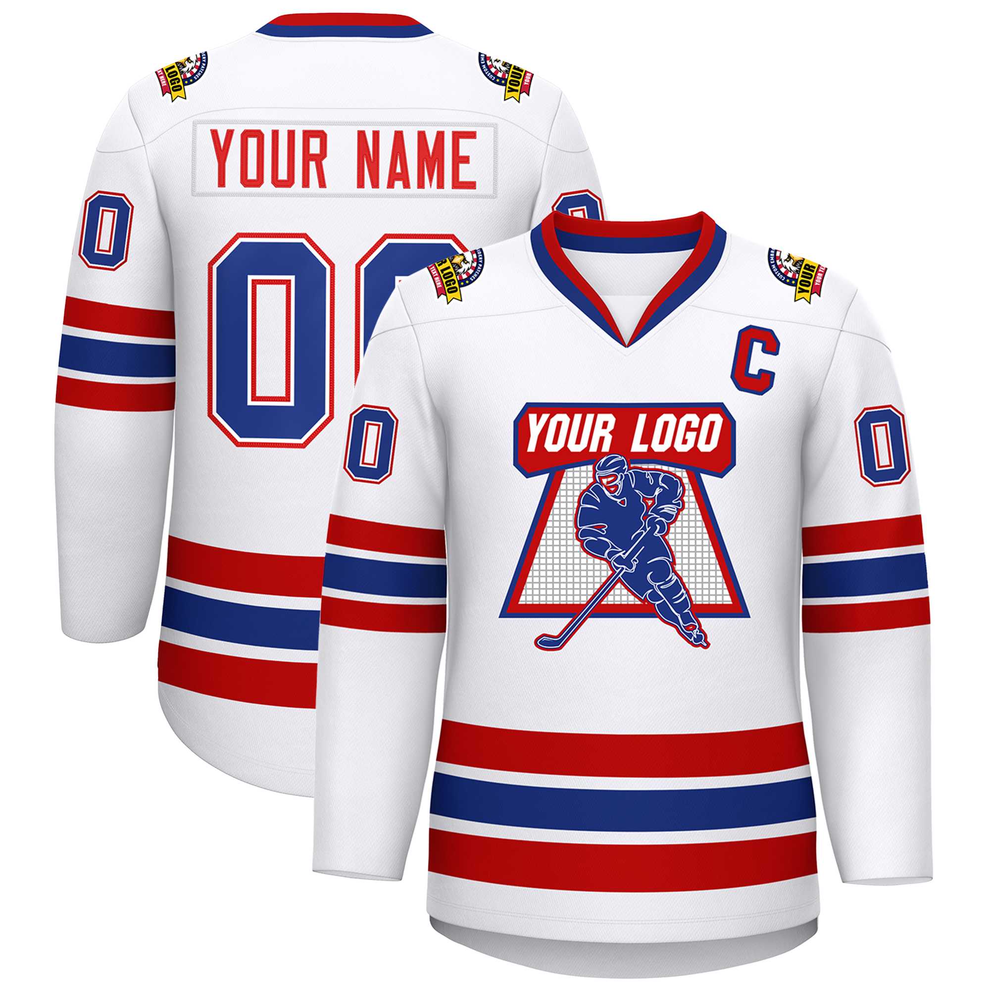 Custom White Royal White-Red Classic Style Hockey Jersey | KXKSHOP