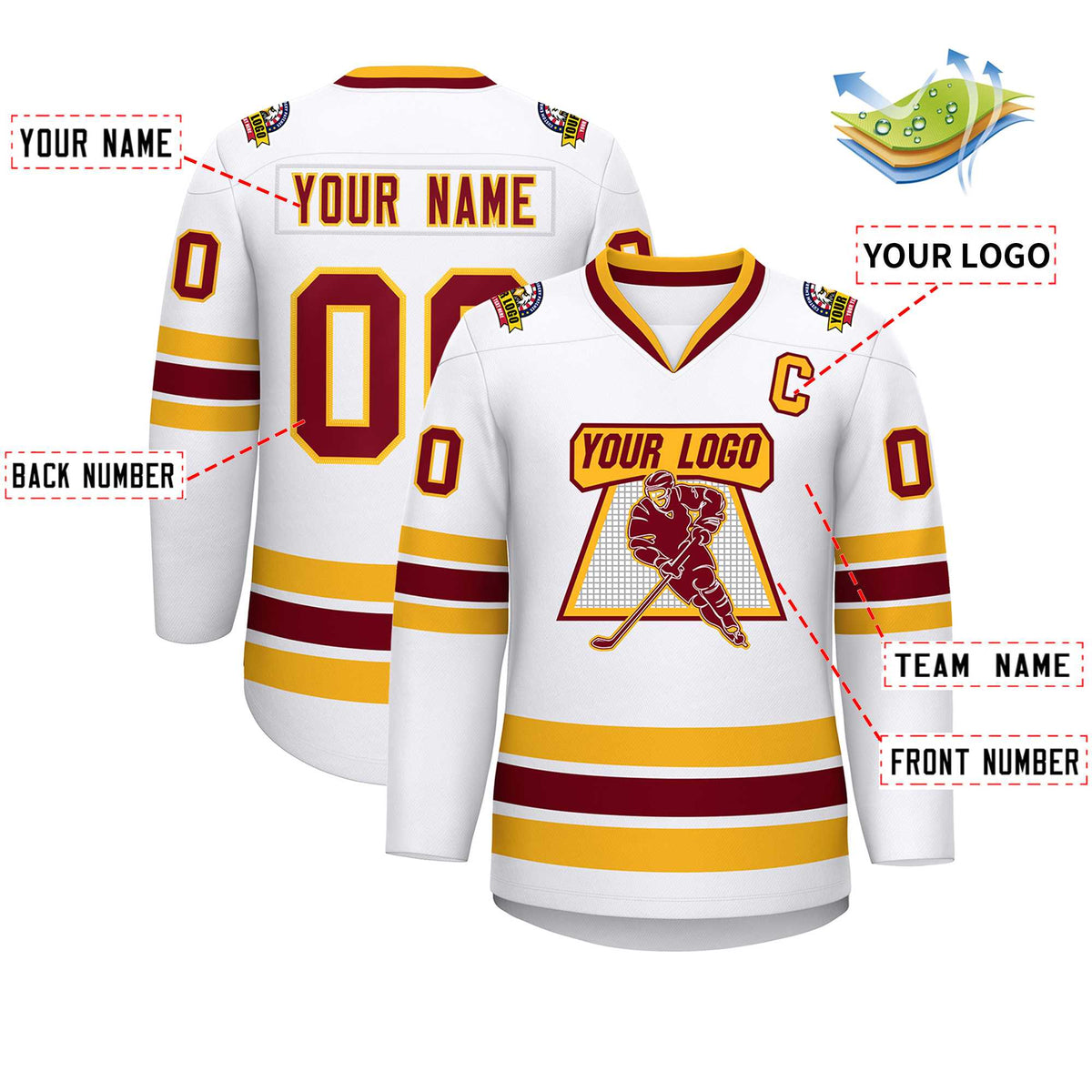 Custom White Crimson-Gold Classic Style Hockey Jersey | KXKSHOP