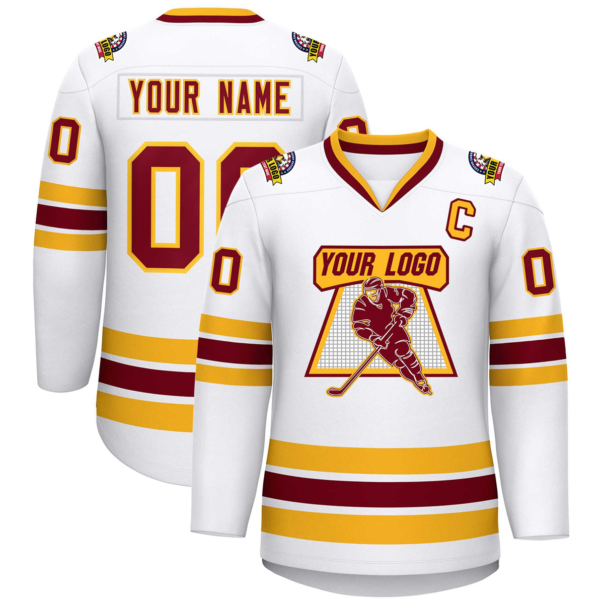 Custom White Crimson-Gold Classic Style Hockey Jersey | KXKSHOP