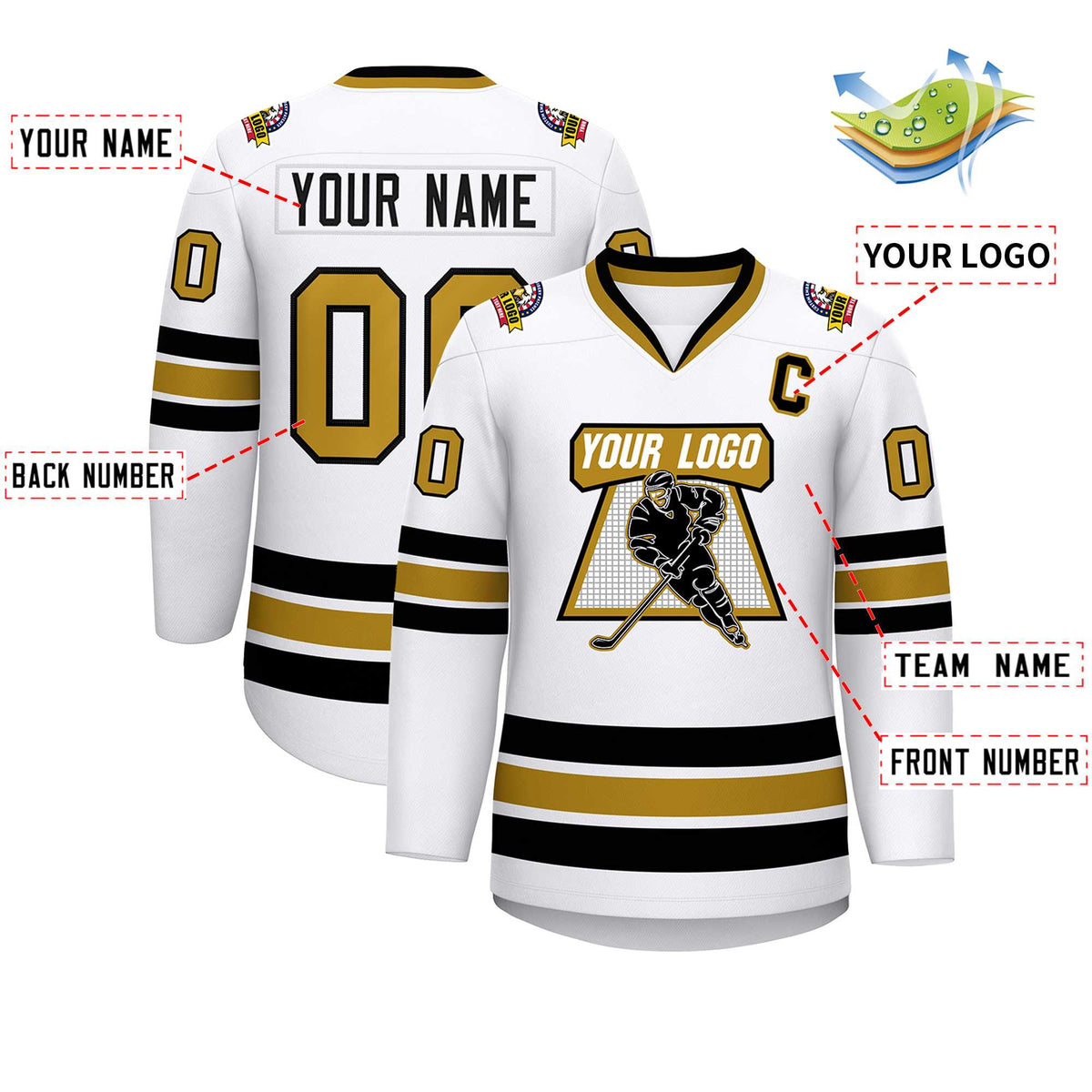 Custom White Old Gold-Black Classic Style Hockey Jersey | KXKSHOP