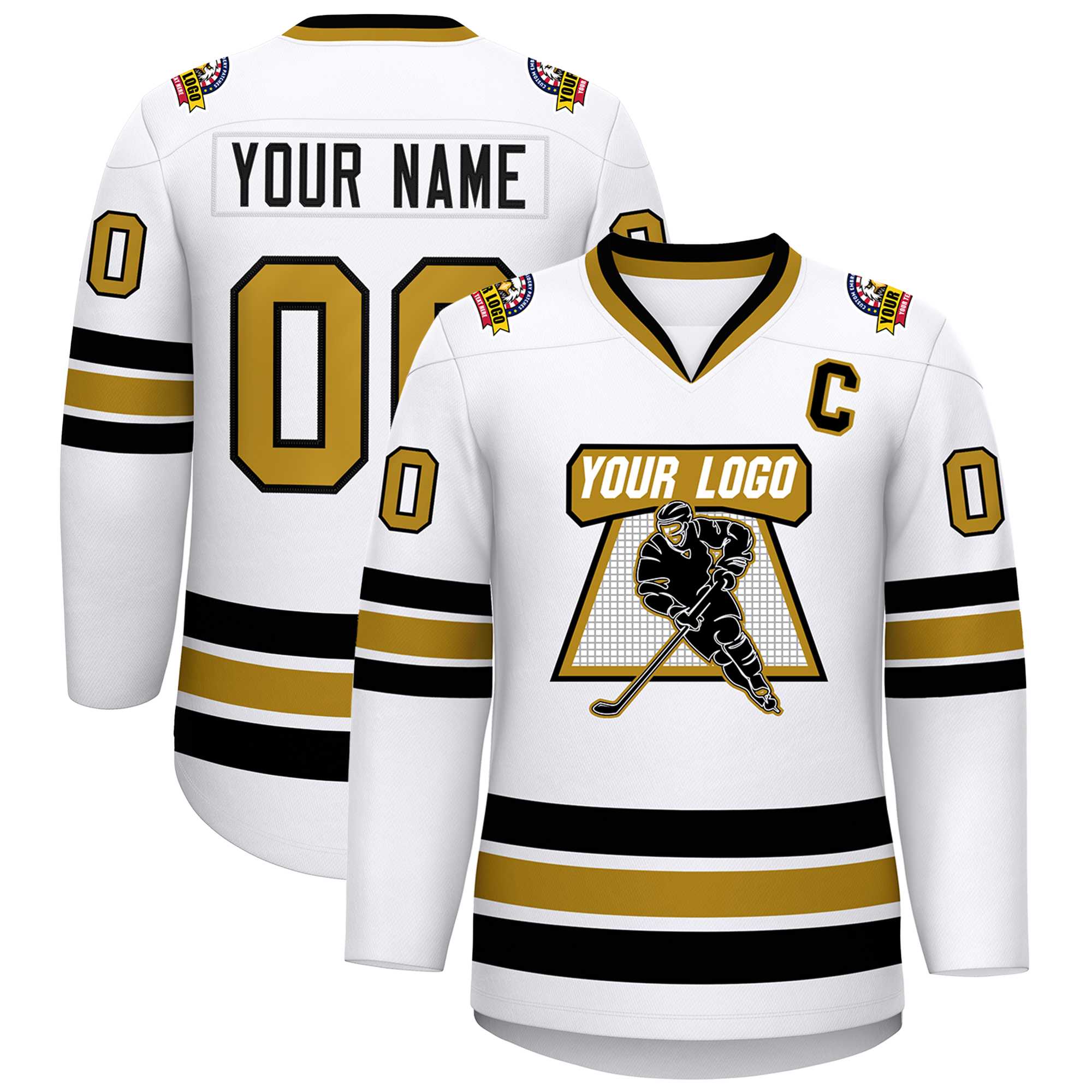Custom White Old Gold-Black Classic Style Hockey Jersey | KXKSHOP