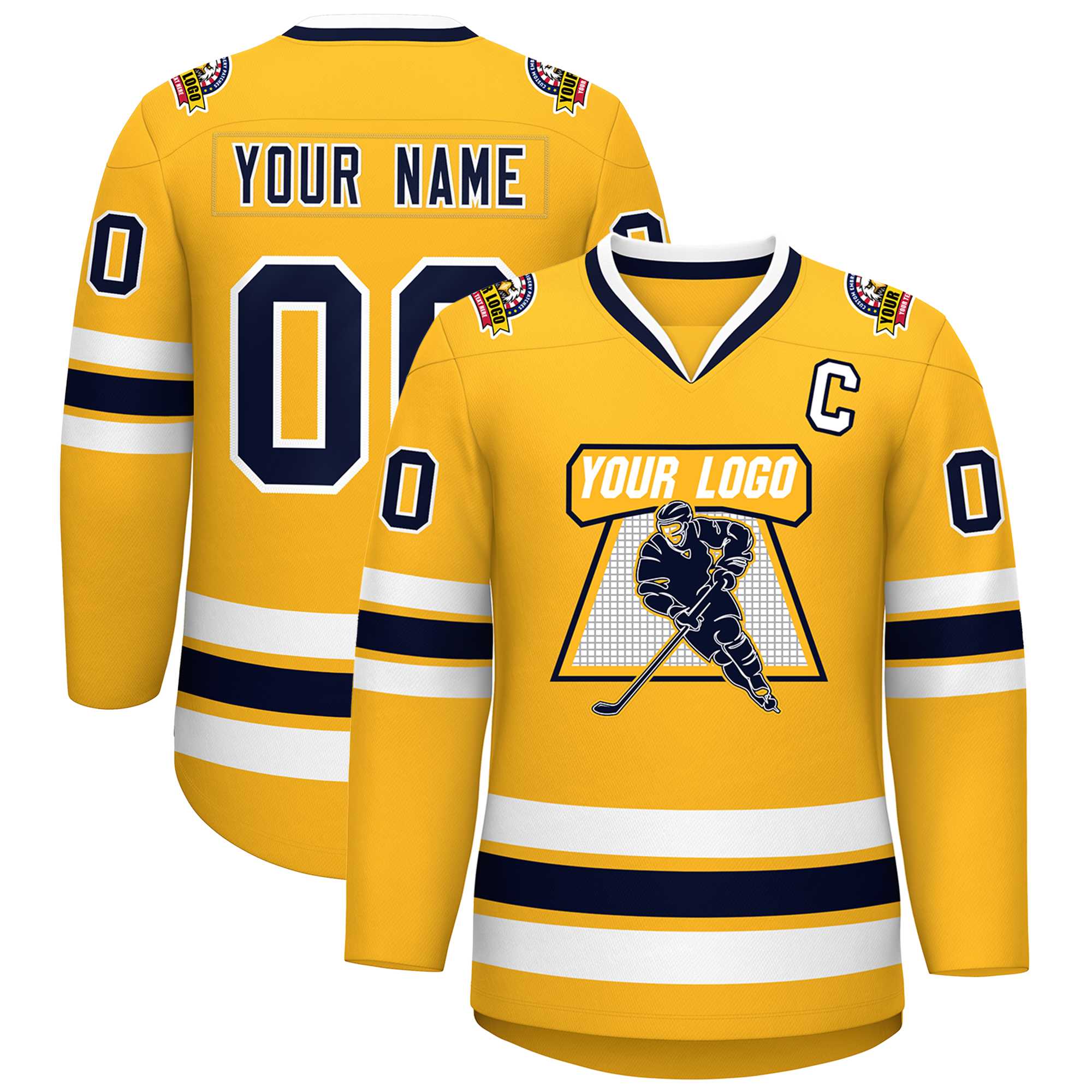 Custom Gold Navy-White Classic Style Hockey Jersey | KXKSHOP