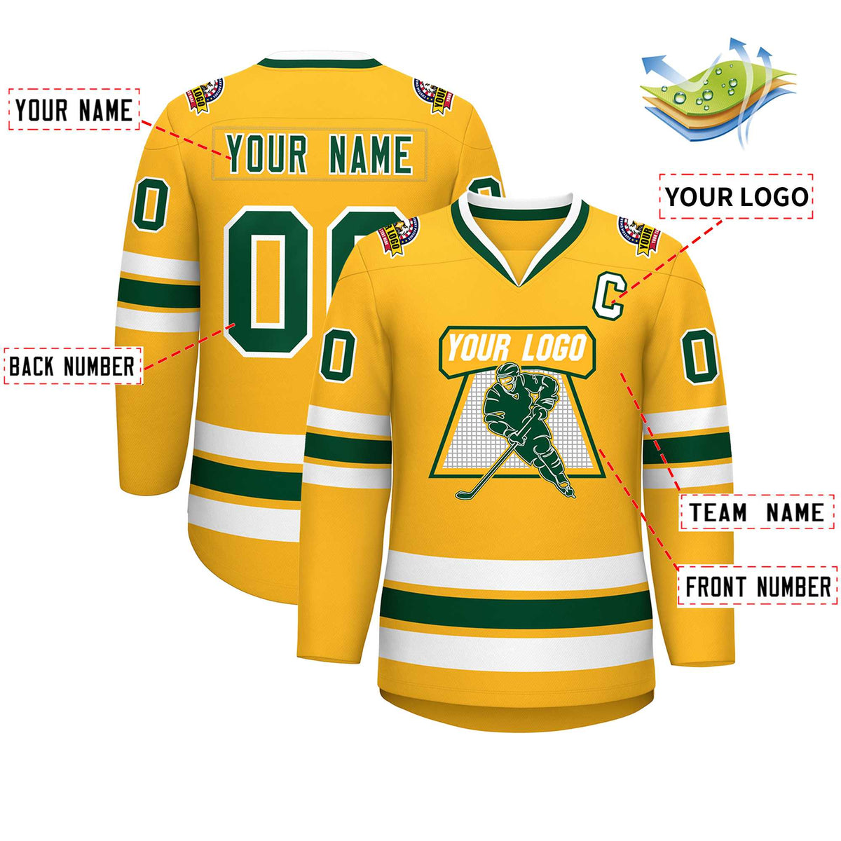 Custom Gold Green-White Classic Style Hockey Jersey | KXKSHOP