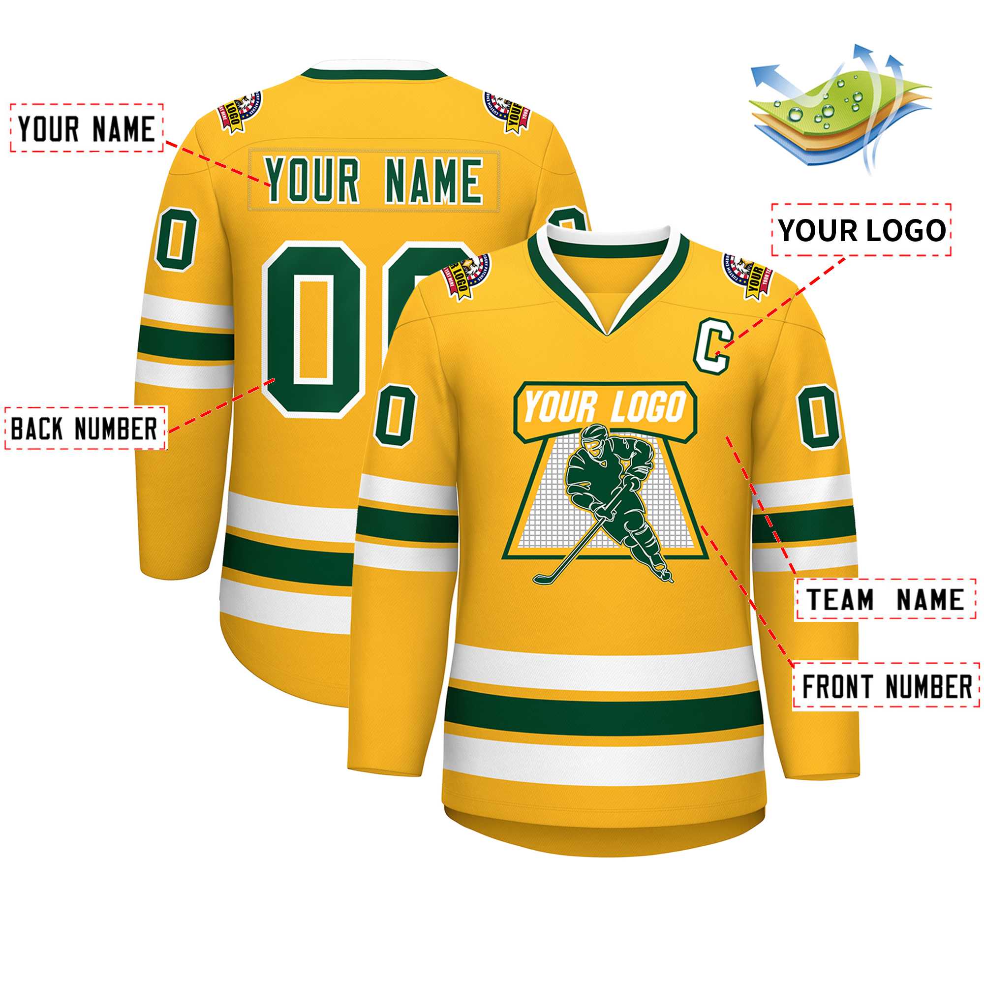 Custom Gold Green-White Classic Style Hockey Jersey | KXKSHOP