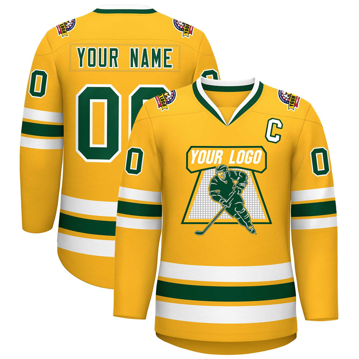 Custom Gold Green-White Classic Style Hockey Jersey | KXKSHOP