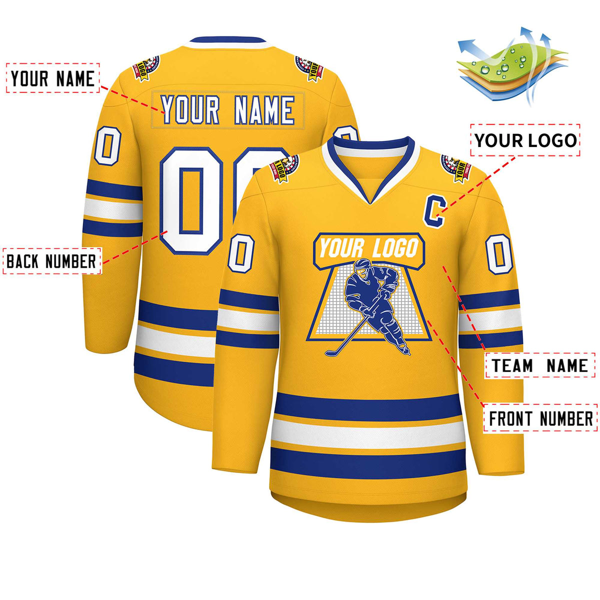 Custom Gold White-Royal Classic Style Hockey Jersey | KXKSHOP