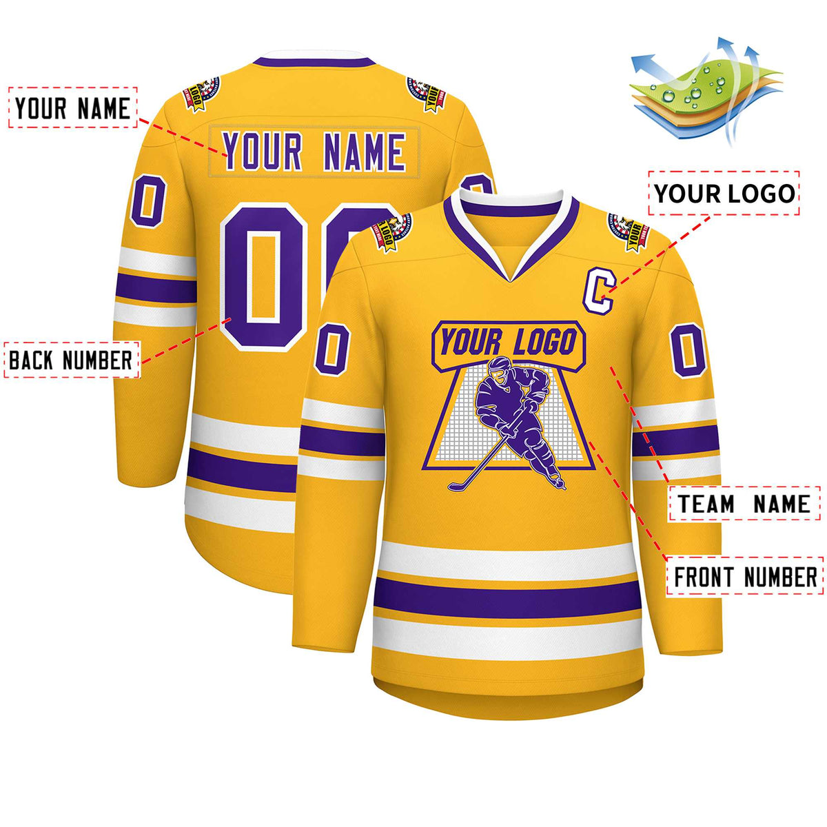 Custom Gold Purple-White Classic Style Hockey Jersey | KXKSHOP