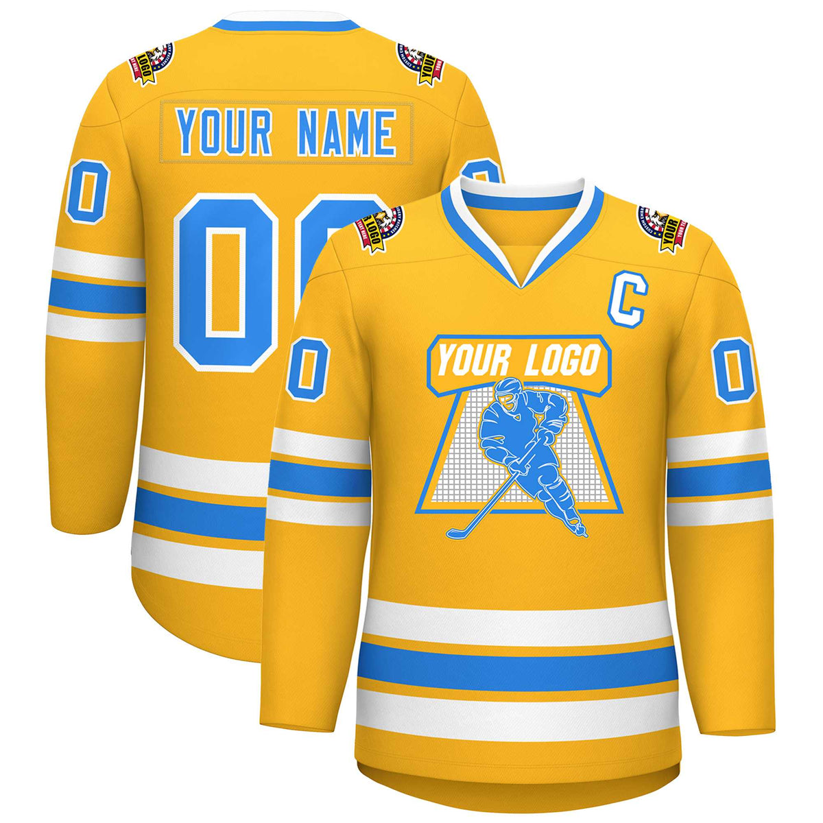 Custom Gold Powder Blue-White Classic Style Hockey Jersey | KXKSHOP