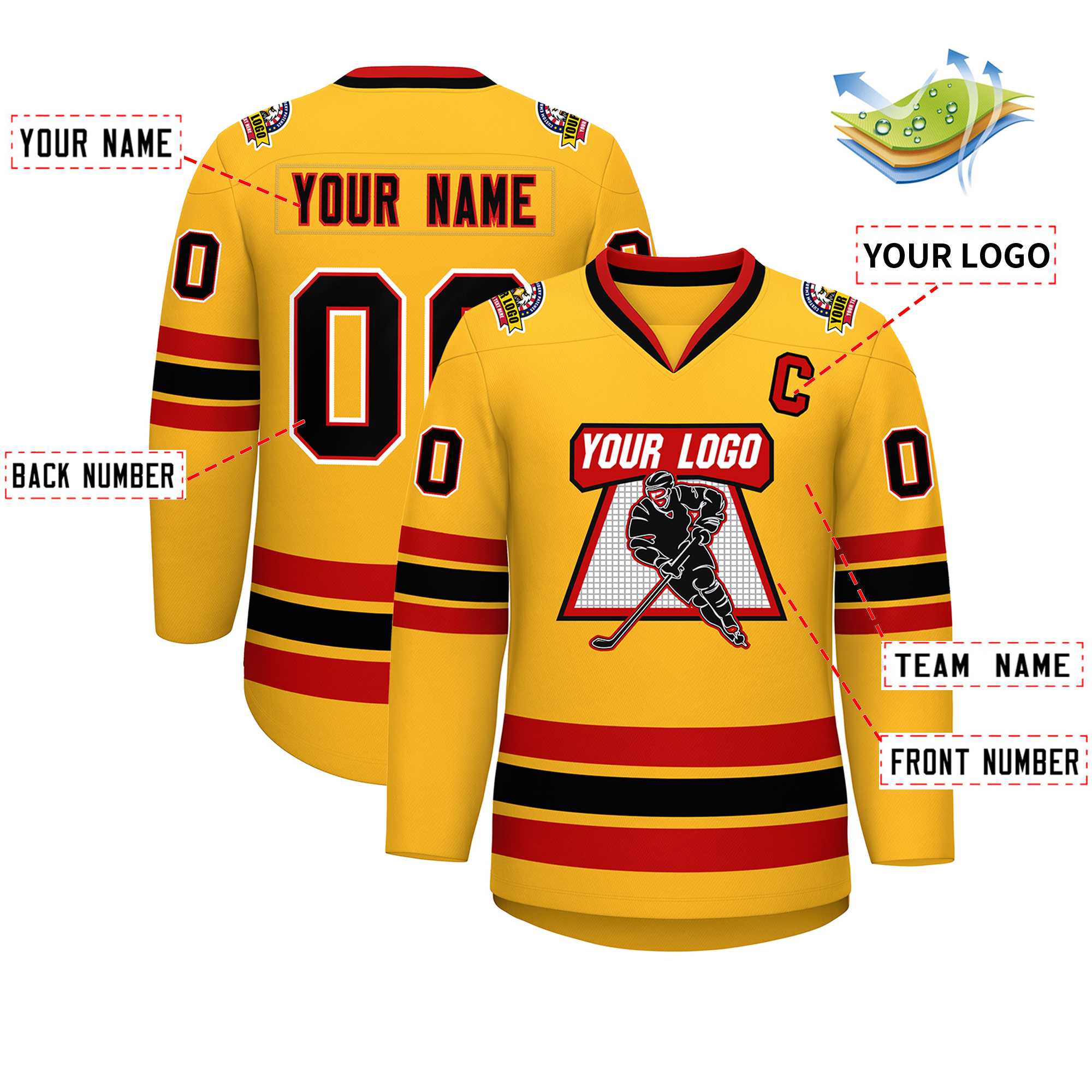 Custom Gold Black Red-White Classic Style Hockey Jersey | KXKSHOP
