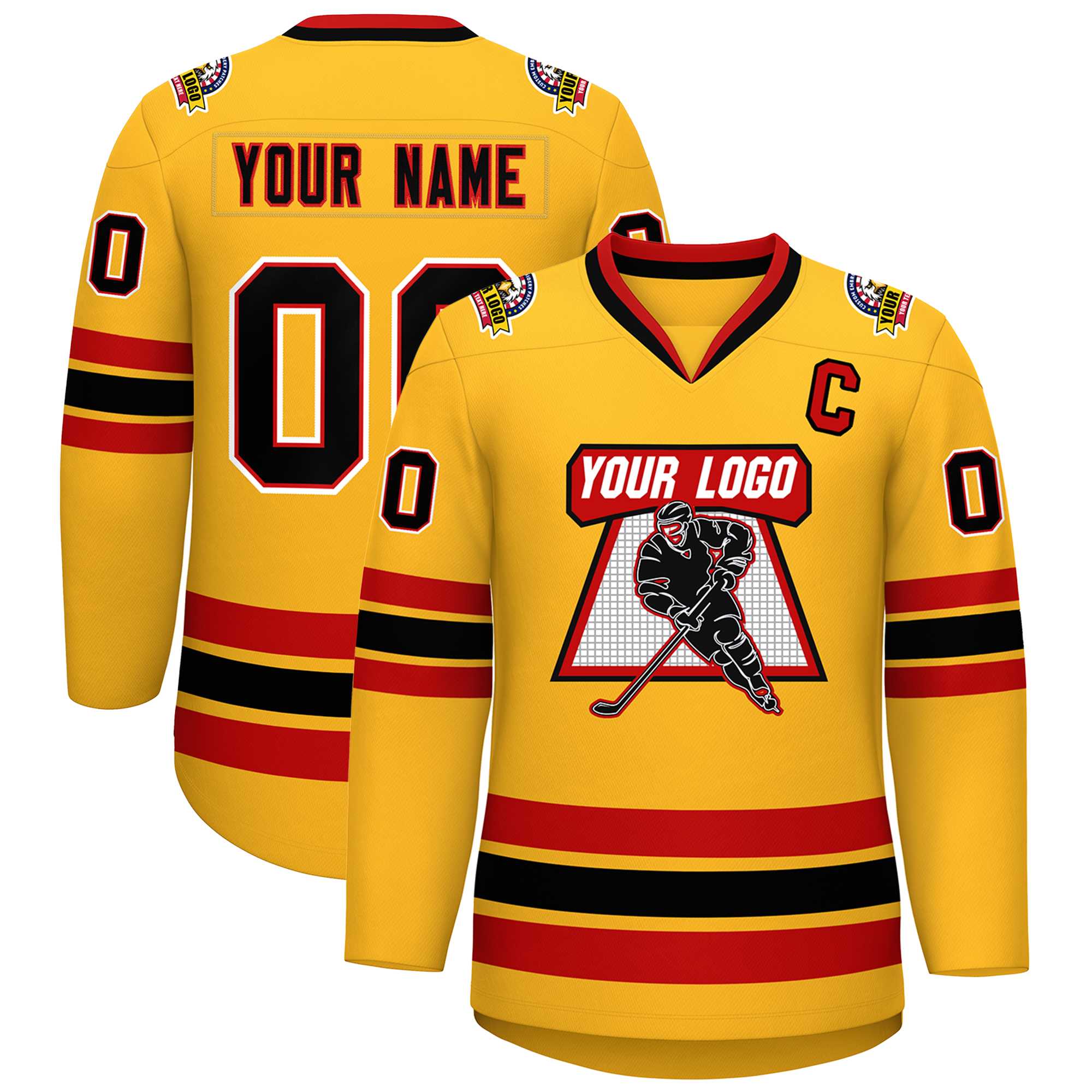 Custom Gold Black Red-White Classic Style Hockey Jersey | KXKSHOP