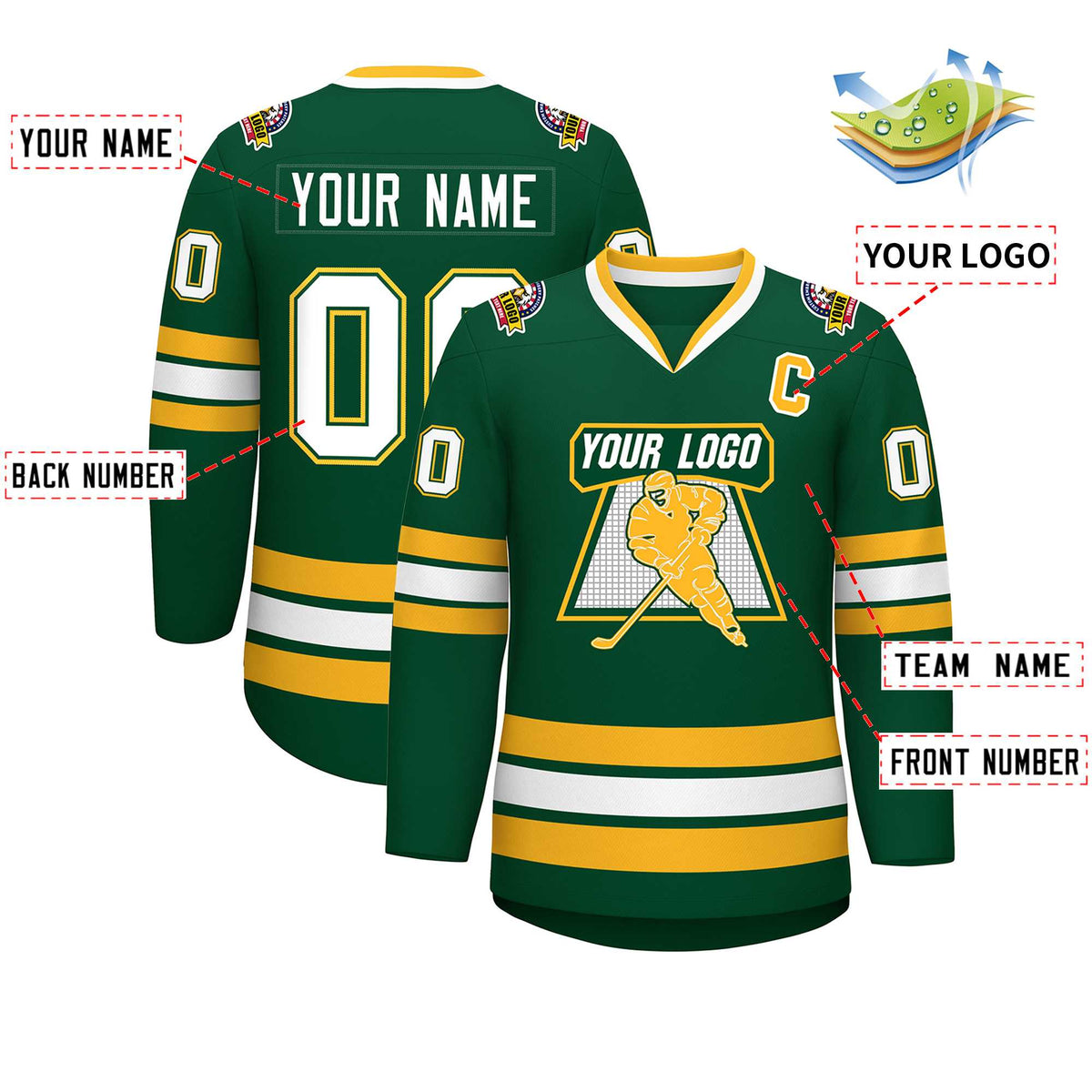 Custom Green White Green-Gold Classic Style Hockey Jersey | KXKSHOP