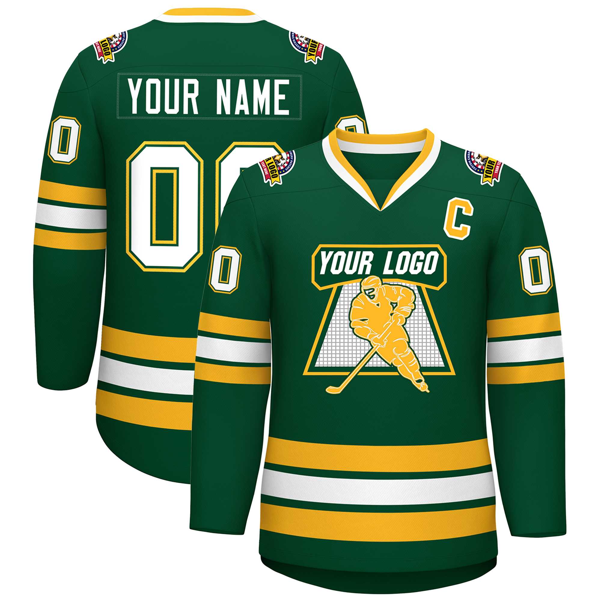 Custom Green White Green-Gold Classic Style Hockey Jersey | KXKSHOP