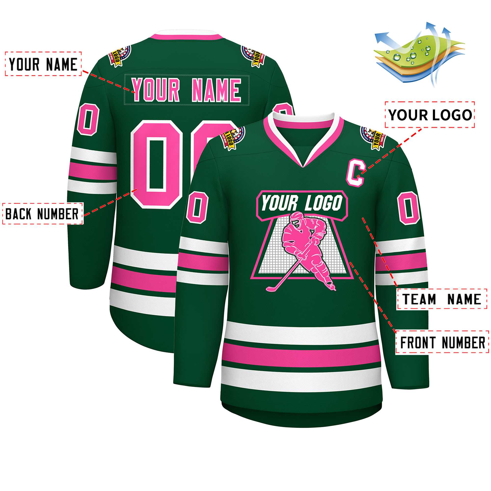 Custom Green Pink-White Classic Style Hockey Jersey | KXKSHOP