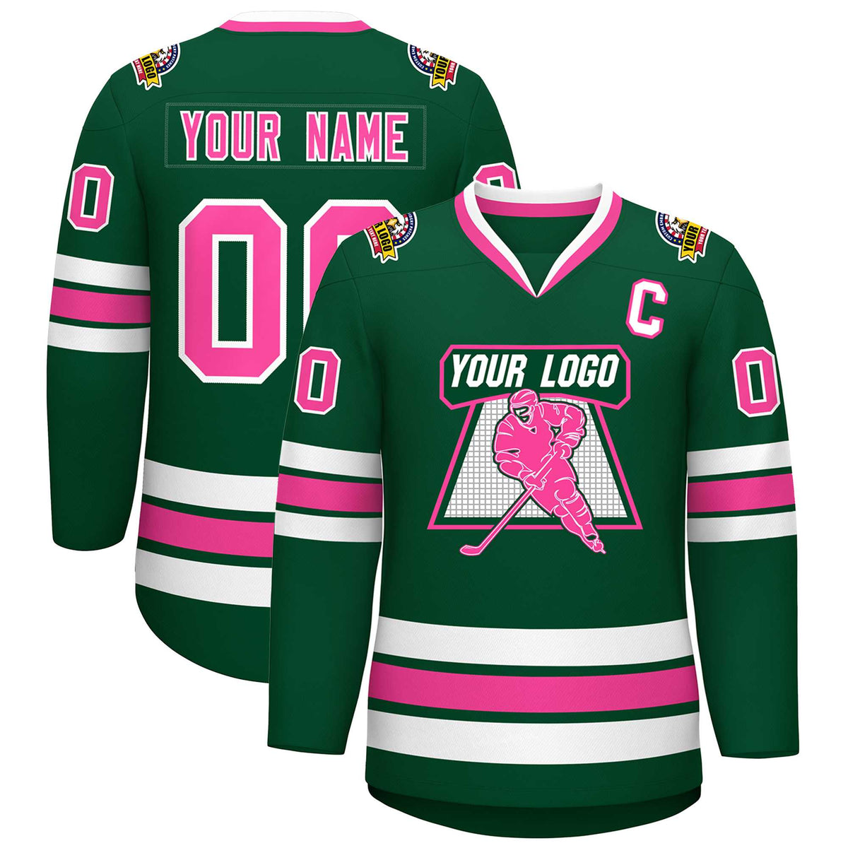 Custom Green Pink-White Classic Style Hockey Jersey | KXKSHOP