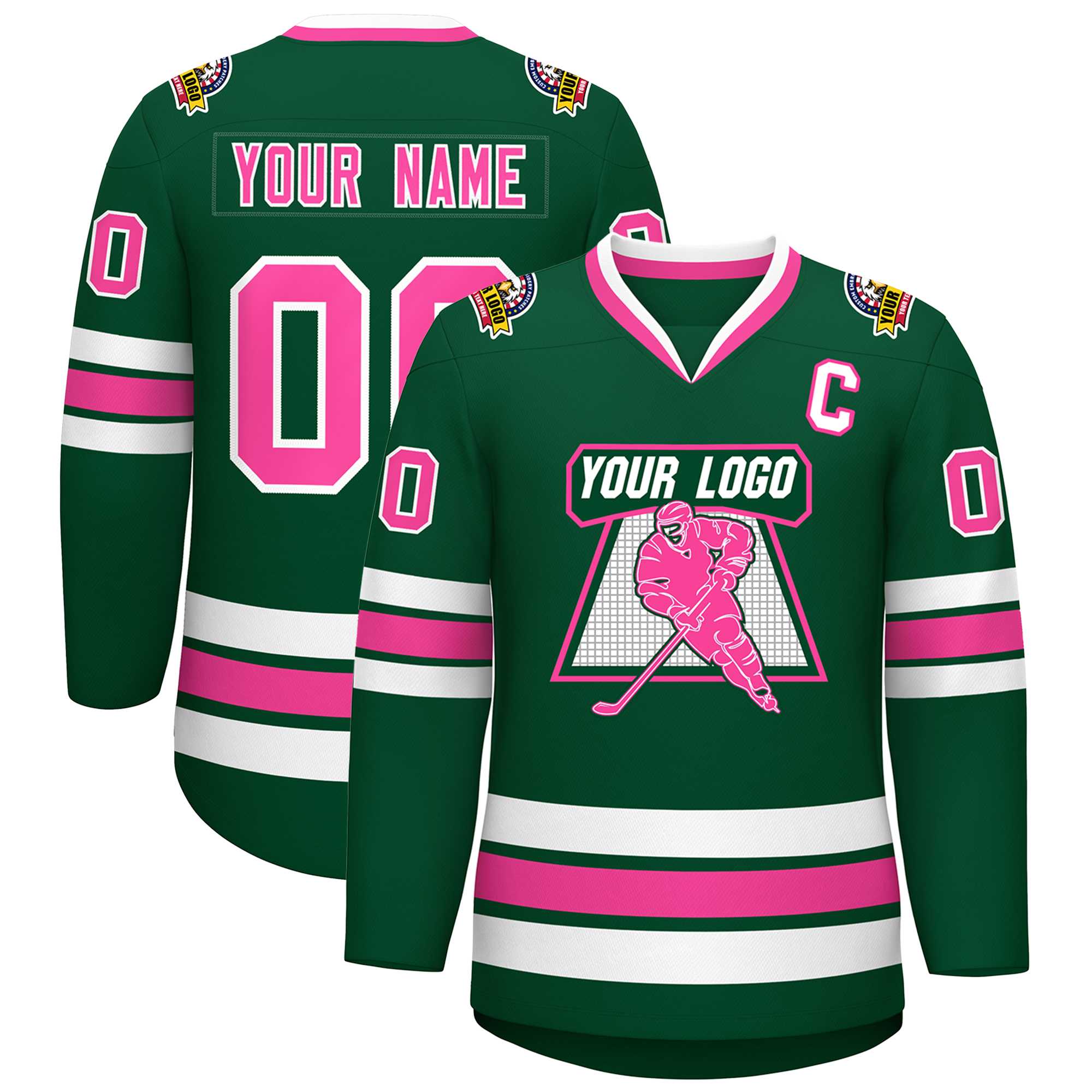 Custom Green Pink-White Classic Style Hockey Jersey | KXKSHOP